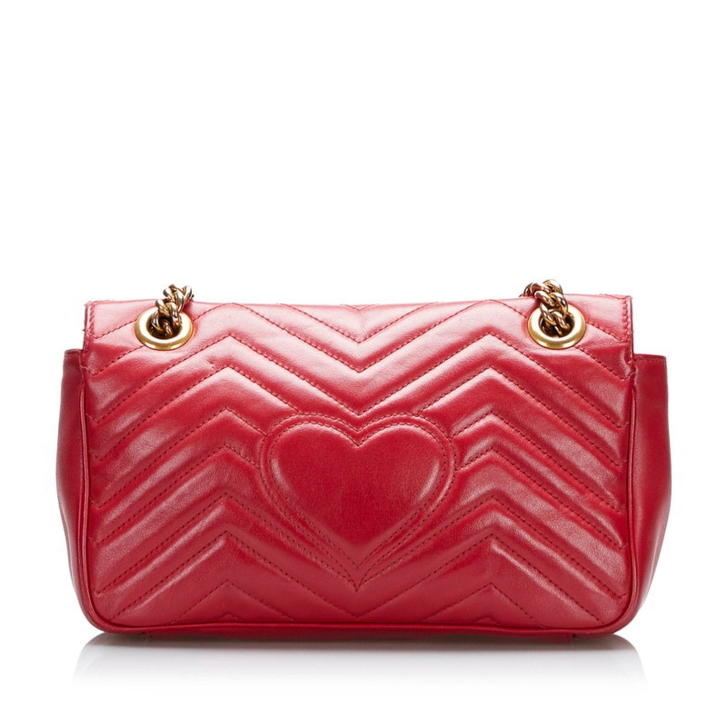 Gucci GG Marmont Double G Quilted Small Heart Chain Shoulder Bag?443497 Hibiscus Red Leather Ladies Gucci