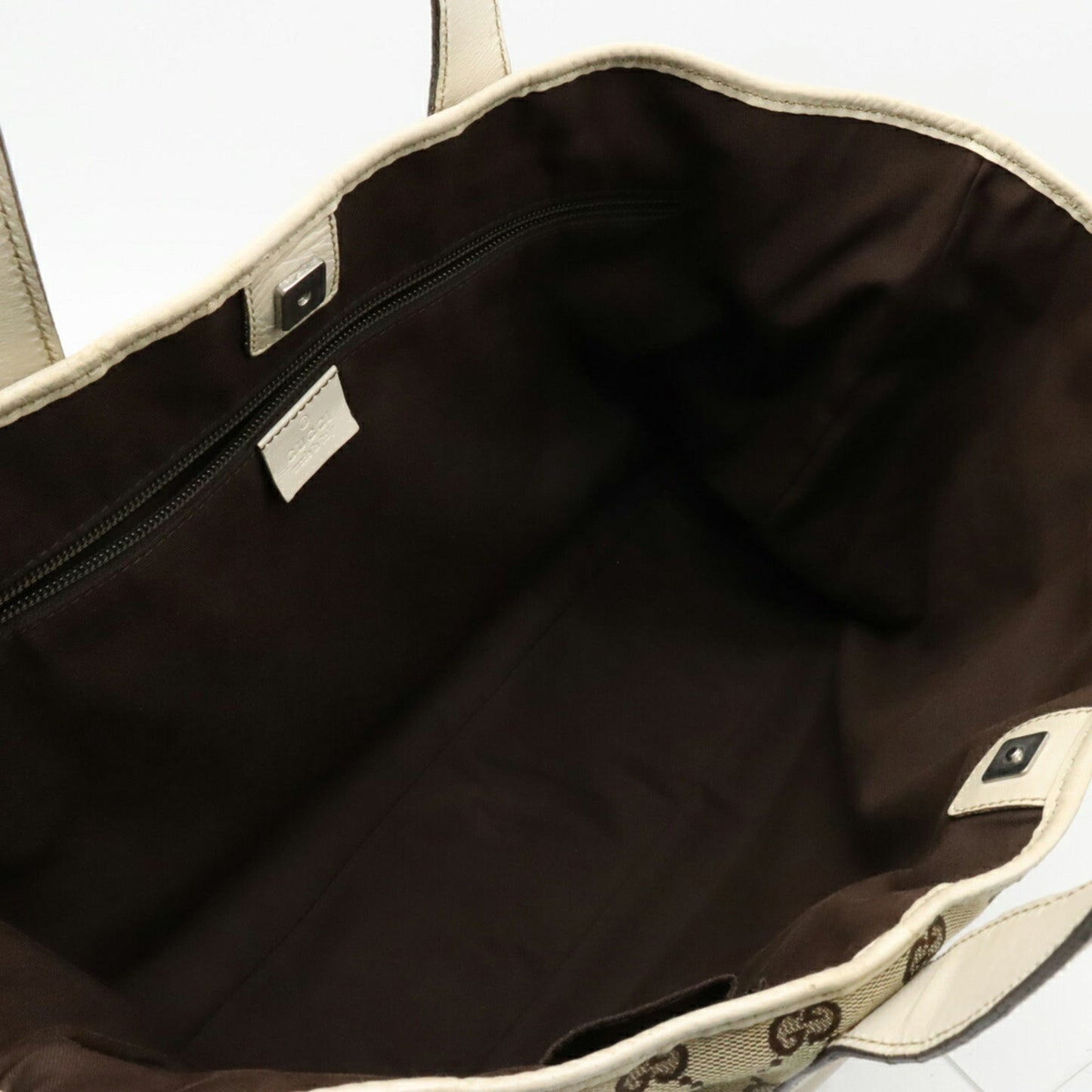 GUCCI GG Canvas Tote Bag Shoulder Leather Khaki Beige 153238