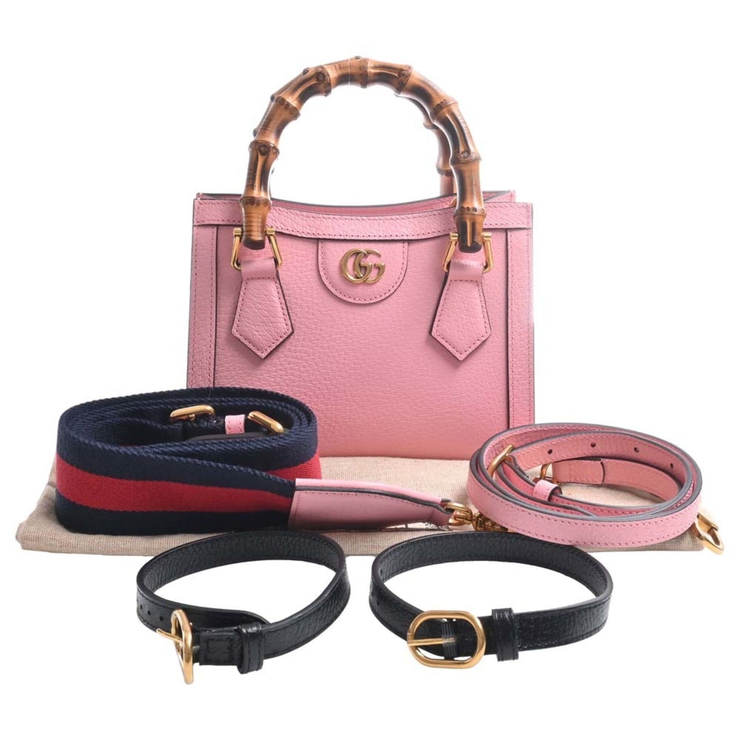 GUCCI Bamboo Leather Double G Diana 3WAY Tote Bag 702732 Pink Ladies