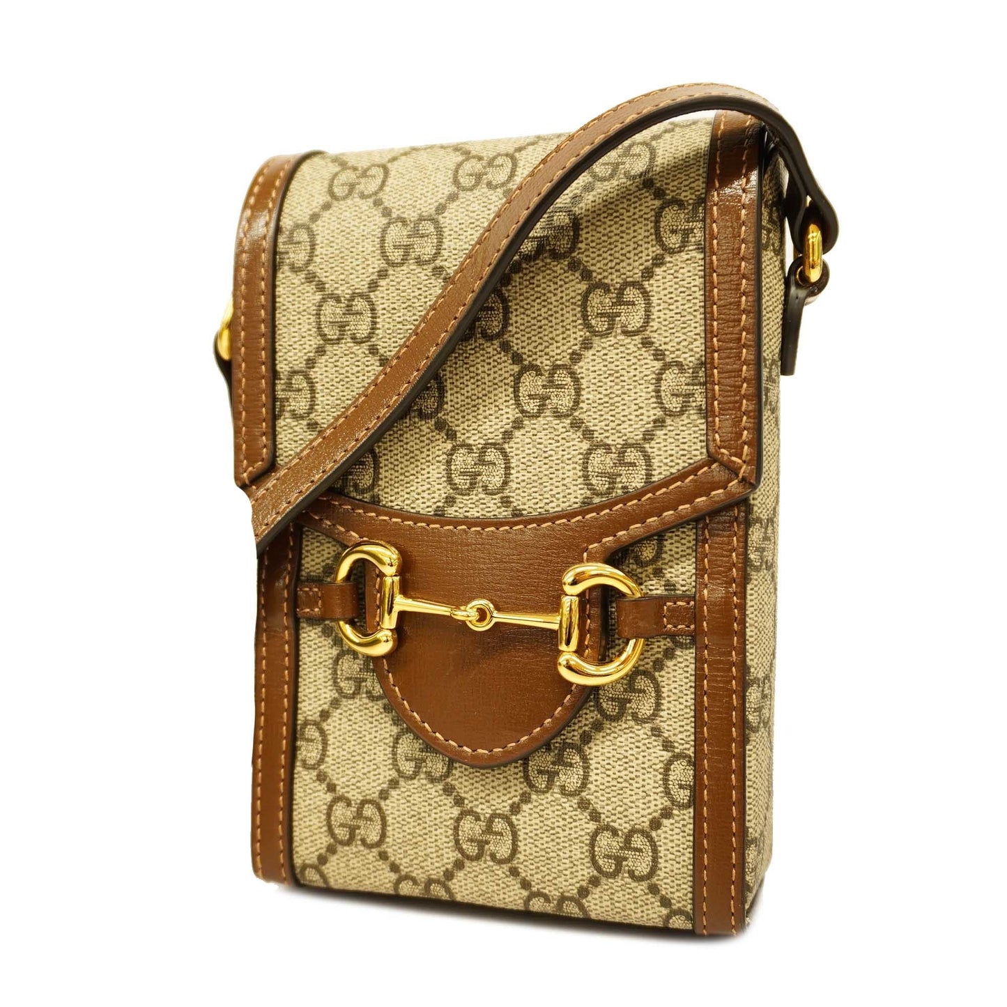 GUCCIAuth Horsebit 625615 Women's GG Supreme Shoulder Bag Beige,Brown