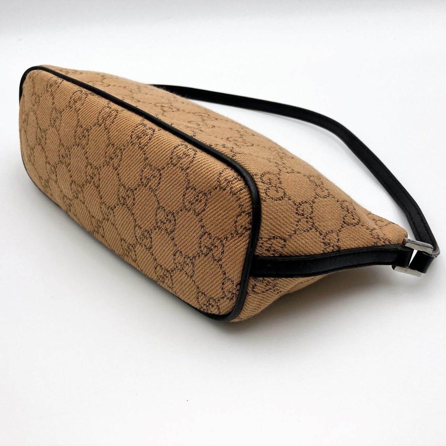 GUCCI 07198 Accessory Pouch Cosmetic Camel x Dark Brown GG Canvas Women's
