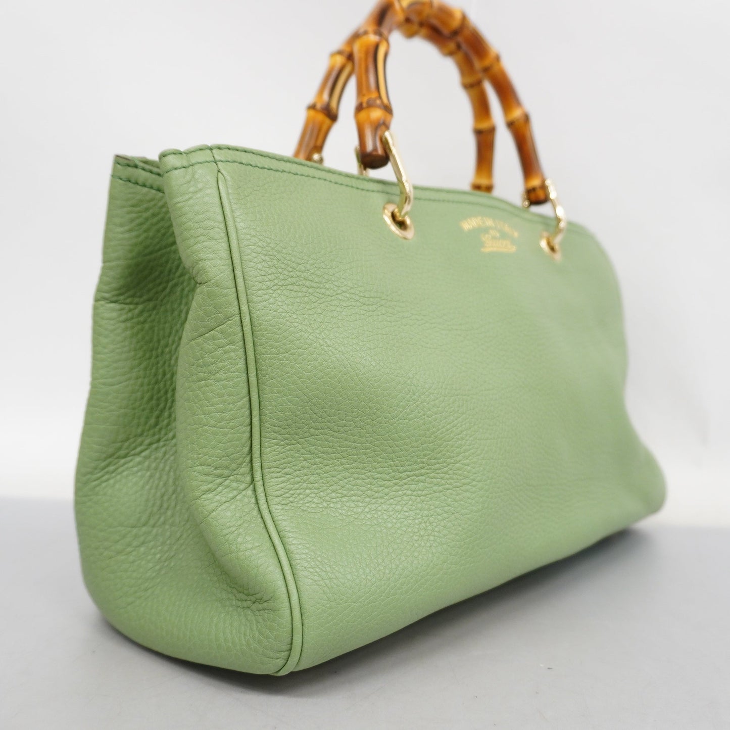 GUCCI Bamboo 2way Bag 323660 Leather Handbag,Shoulder Bag Light Green