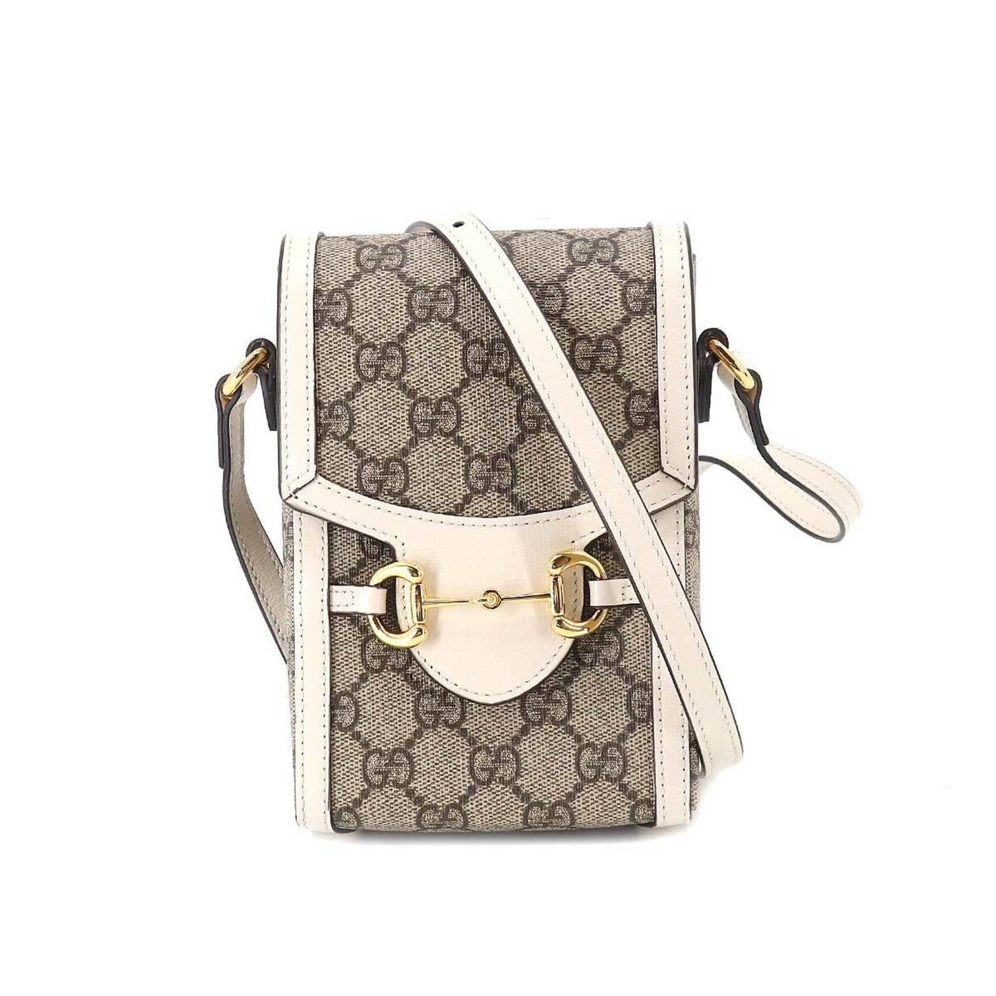 GUCCI Horsebit 1955 Mini Shoulder Bag GG Supreme Leather White Beige 625615