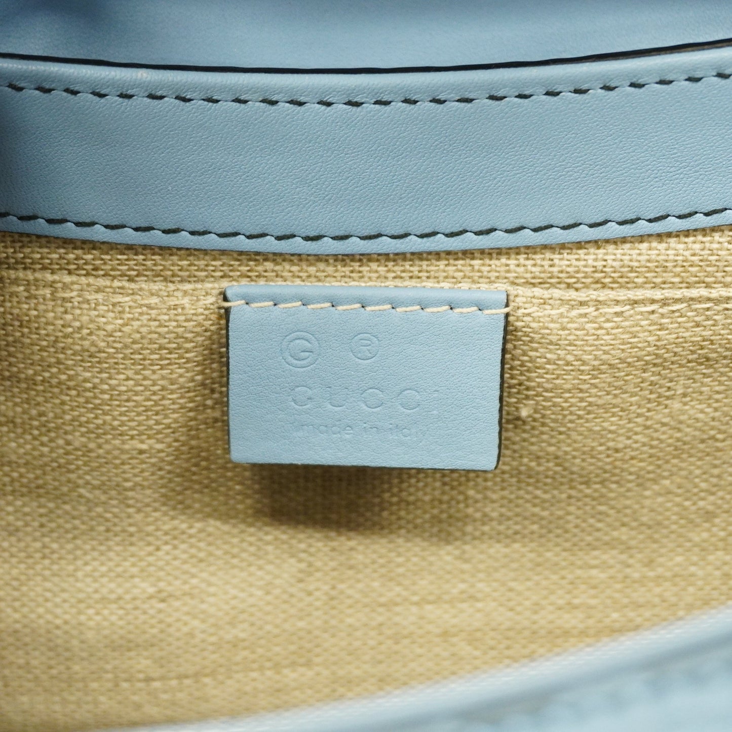 GUCCIAuth Micro GG Emily 449635 Women's Leather Shoulder Bag Light Blue