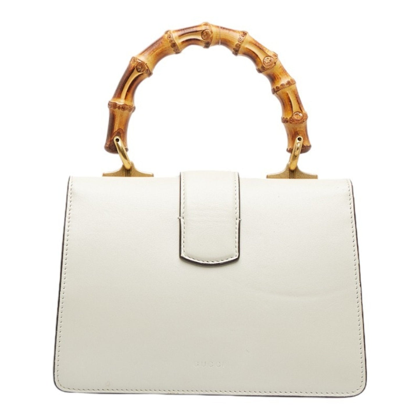 GUCCI Bamboo Duonissos Handbag Shoulder Bag White Multicolor Leather Women's