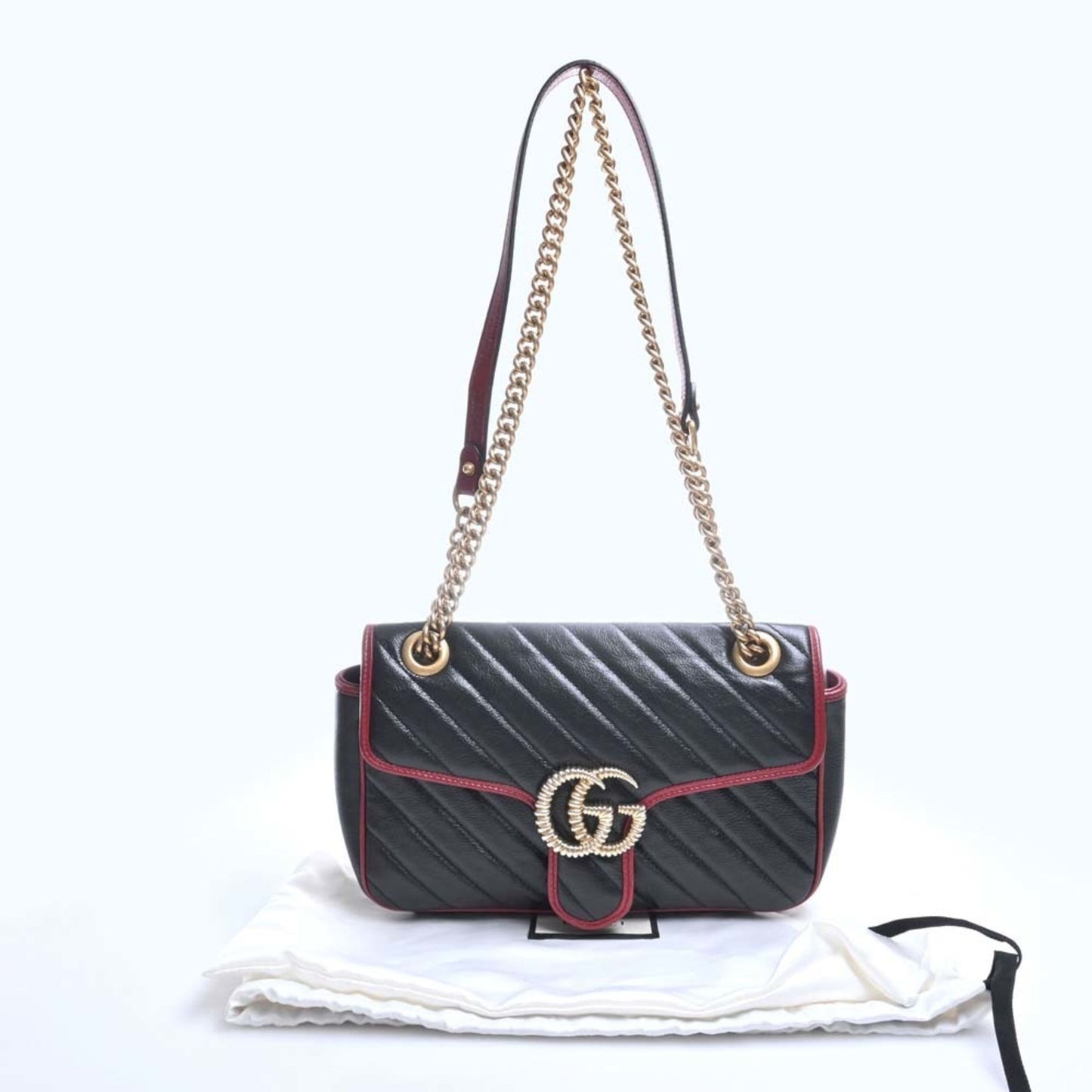 GUCCI GG Marmont Leather Chain Shoulder Bag 443497 Black/Red Women's