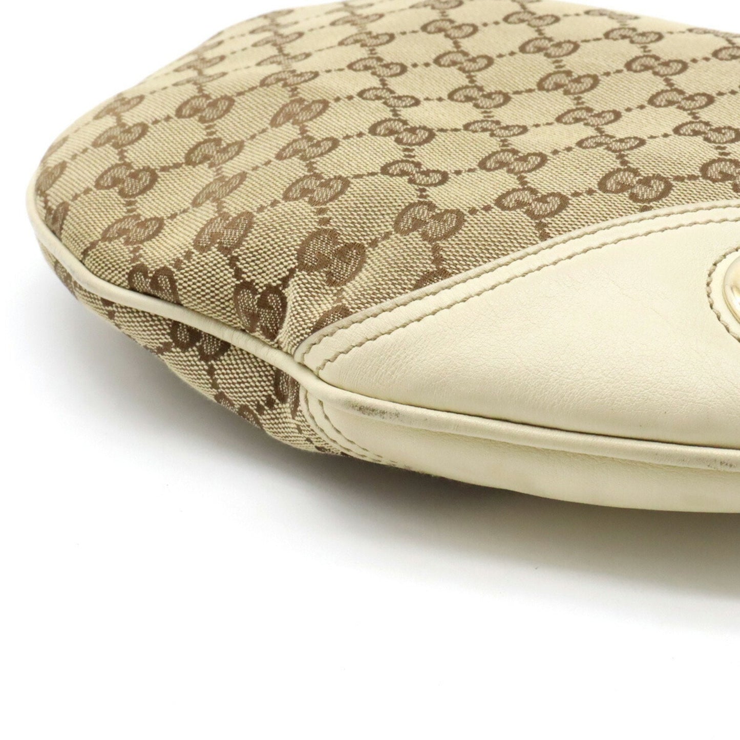 GUCCI GG Canvas Shoulder Bag Leather Khaki Beige Ivory White 169998