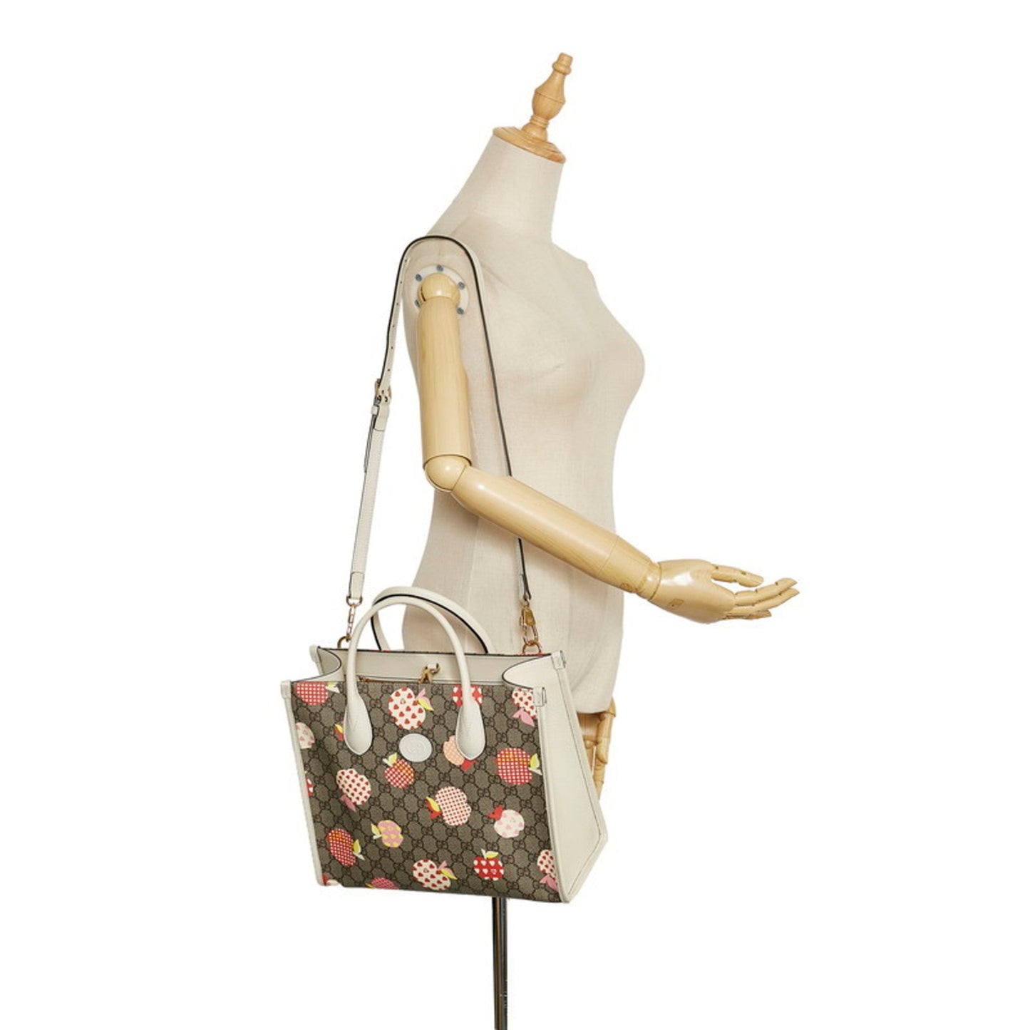 Gucci GG Supreme Apple Heart Lebom Small Tote Bag Shoulder 659983 Beige White Multicolor PVC Leather Ladies Gucci