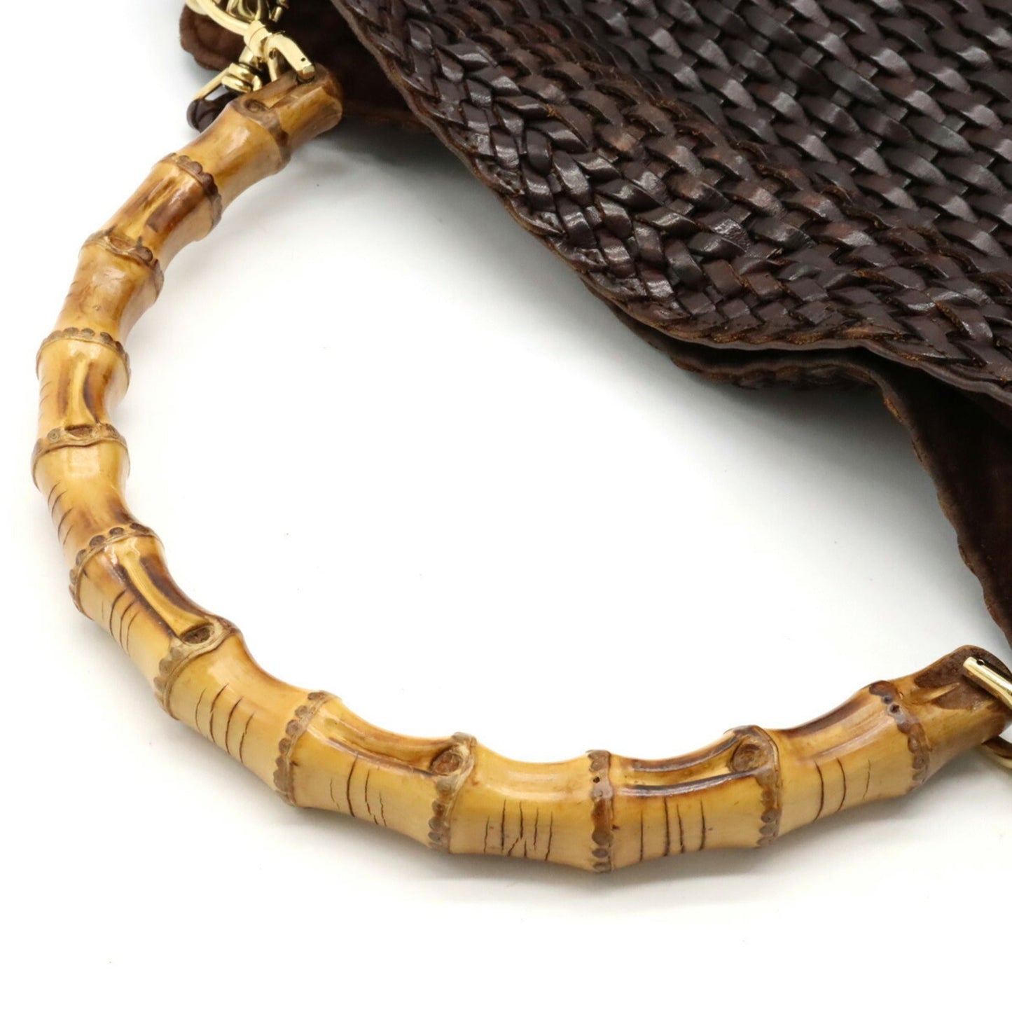 Gucci Bamboo HandBag Shoulder Bag Leather Dark Brown 001.2404.1577