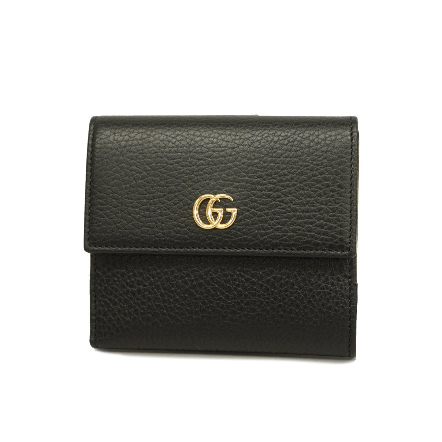 GUCCIAuth GG Marmont Gold Hardware 456122 Women's Leather Wallet Black