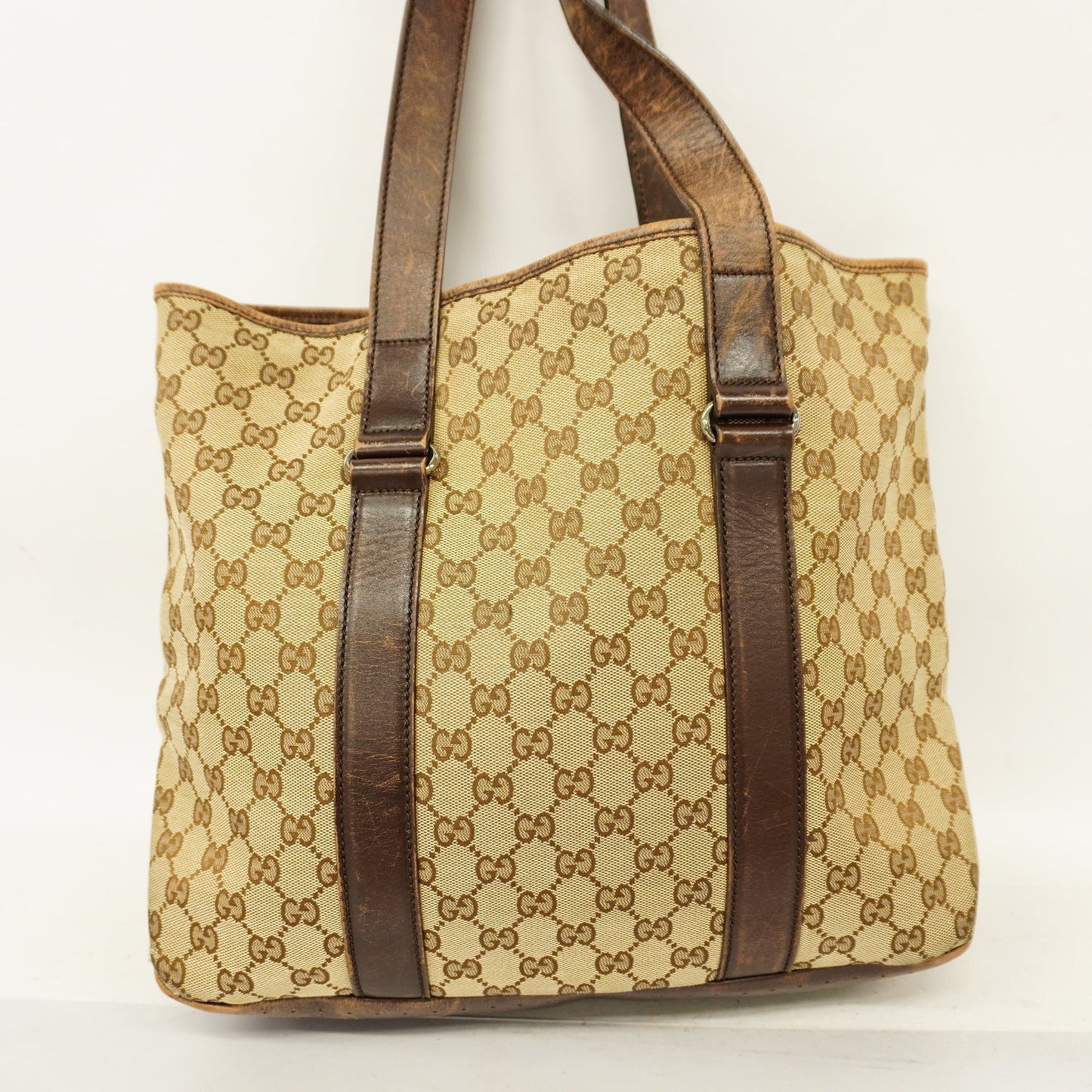 GUCCI GG Canvas 002-1073 Women's Leather Tote Bag Beige,Brown