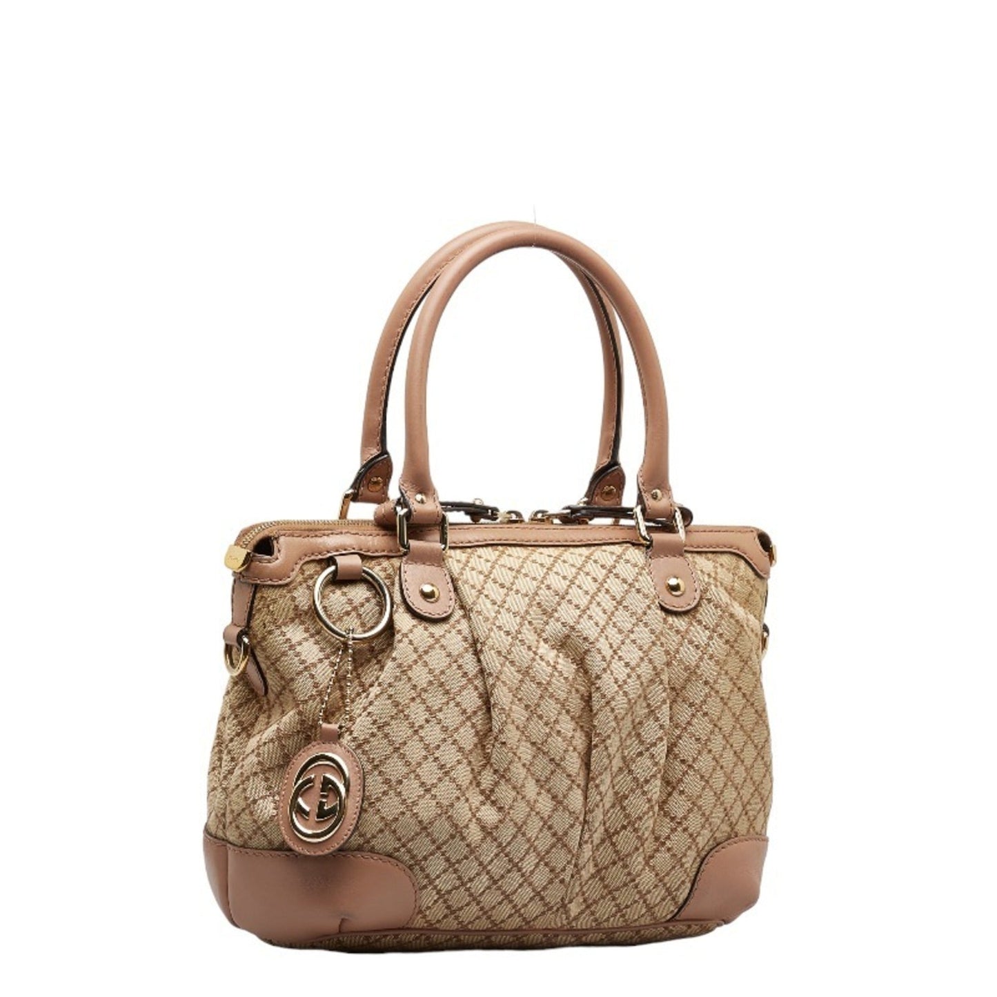 GUCCI Diamante Sookie Handbag Shoulder Bag 247902 Beige Pink Canvas Leather Women's
