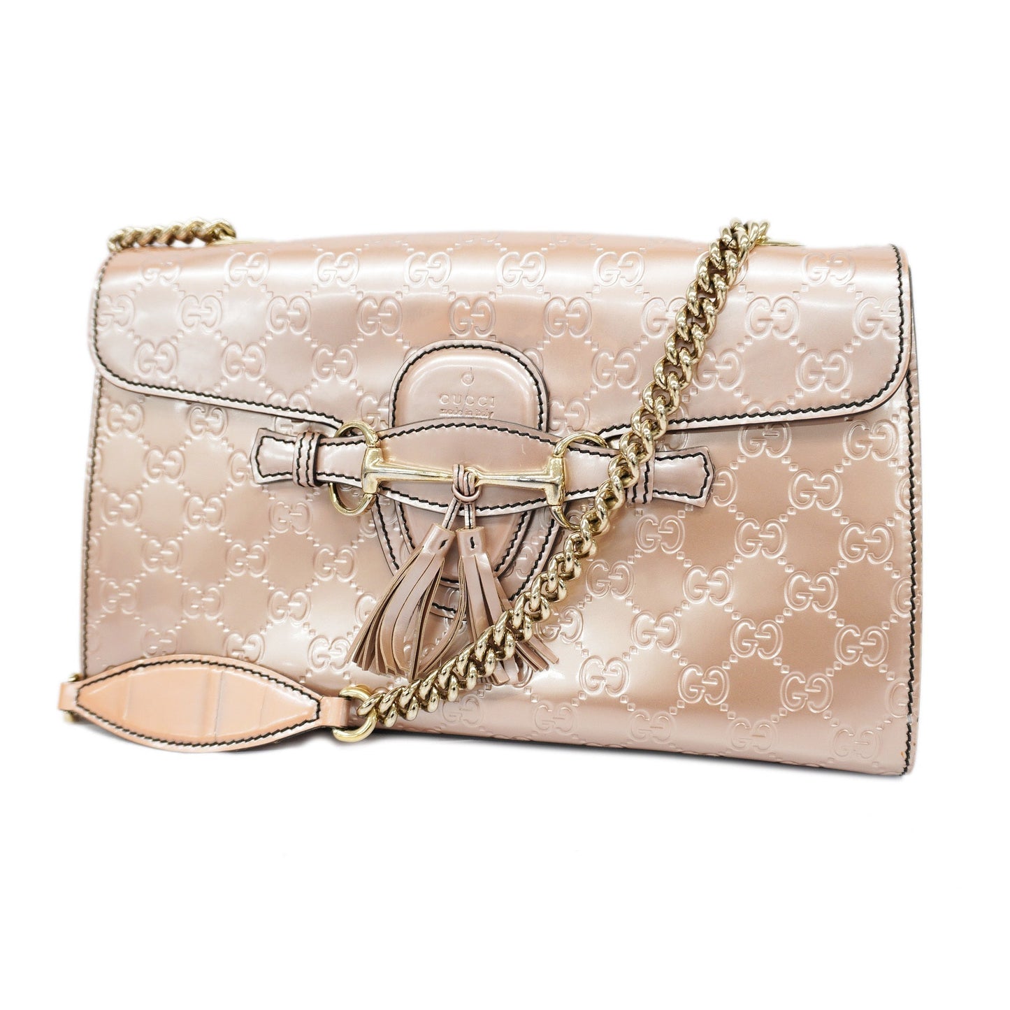 GUCCI Horsebit Shoulder Bag Emily Enamel 295402 Women's Shoulder Bag Pink