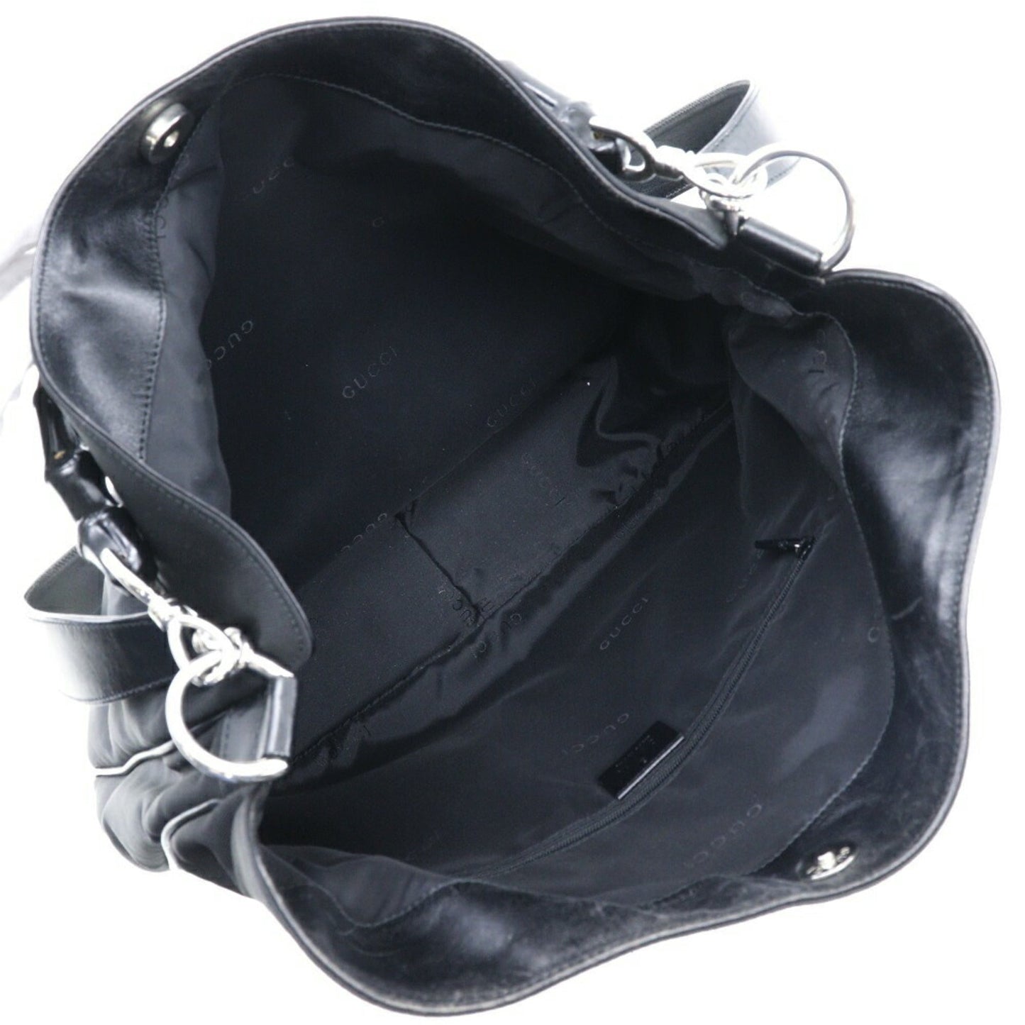 GUCCI Bamboo Handbag 001-0577 Nylon Canvas Made in Italy Black Shoulder 2way A4 Magnetic Type Ladies