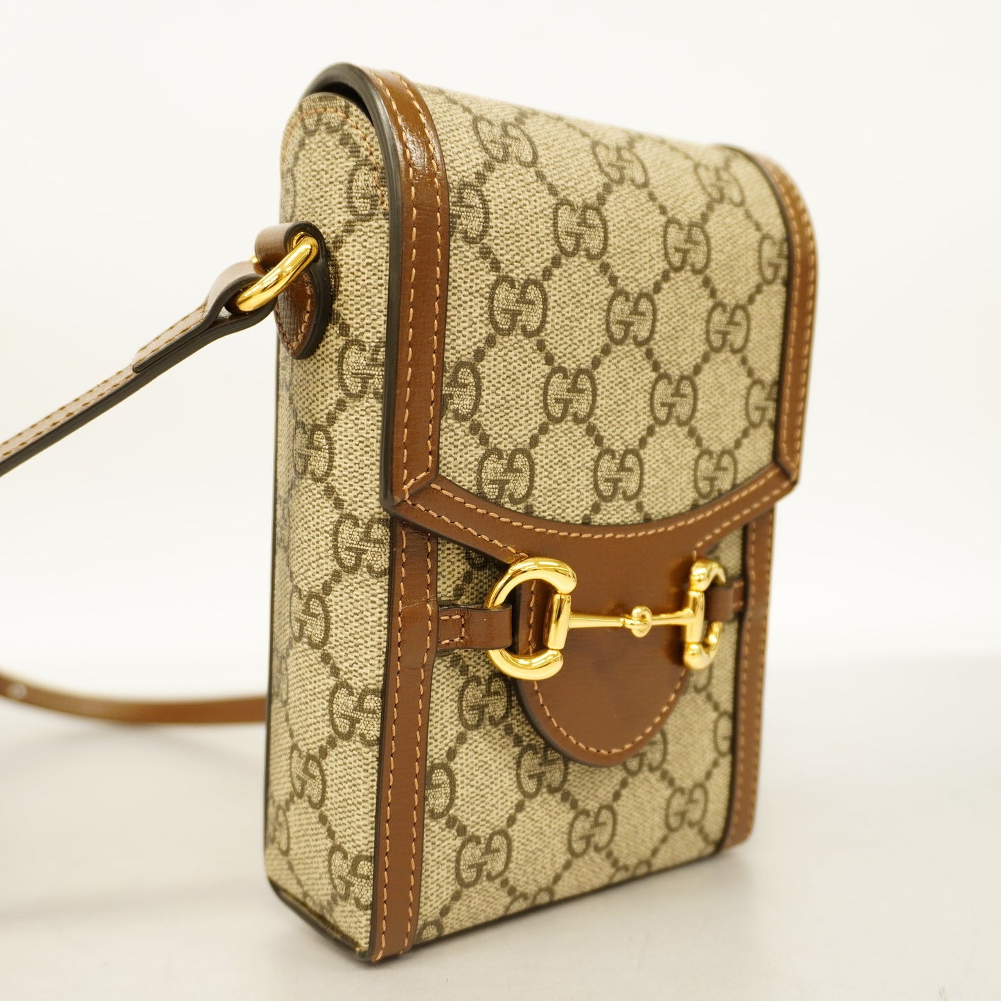 GUCCIAuth Horsebit 625615 Women's GG Supreme Shoulder Bag Beige,Brown