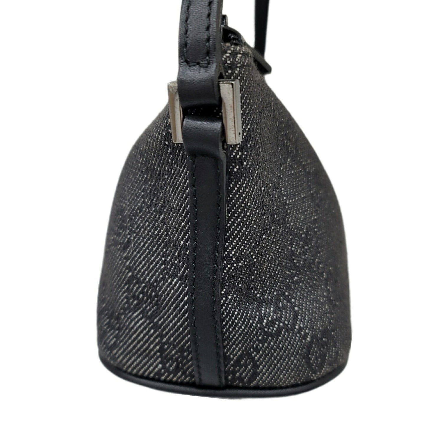 GUCCI 07198 Gray Black Pouch Handbag Back Canvas Leather Women Men Unisex