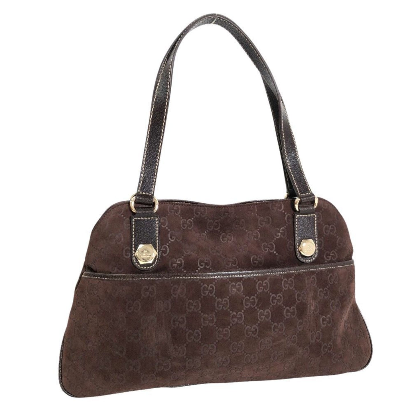 GUCCI shoulder bag GG pattern hand 163288 suede leather brown gold hardware ladies
