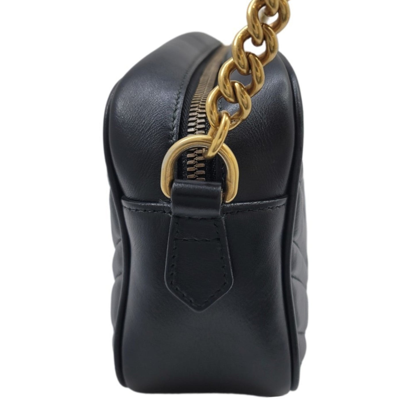 GUCCI GG Marmont Chain Shoulder Bag 447632 Leather Black Gold G Hardware Camera Women Men Unisex