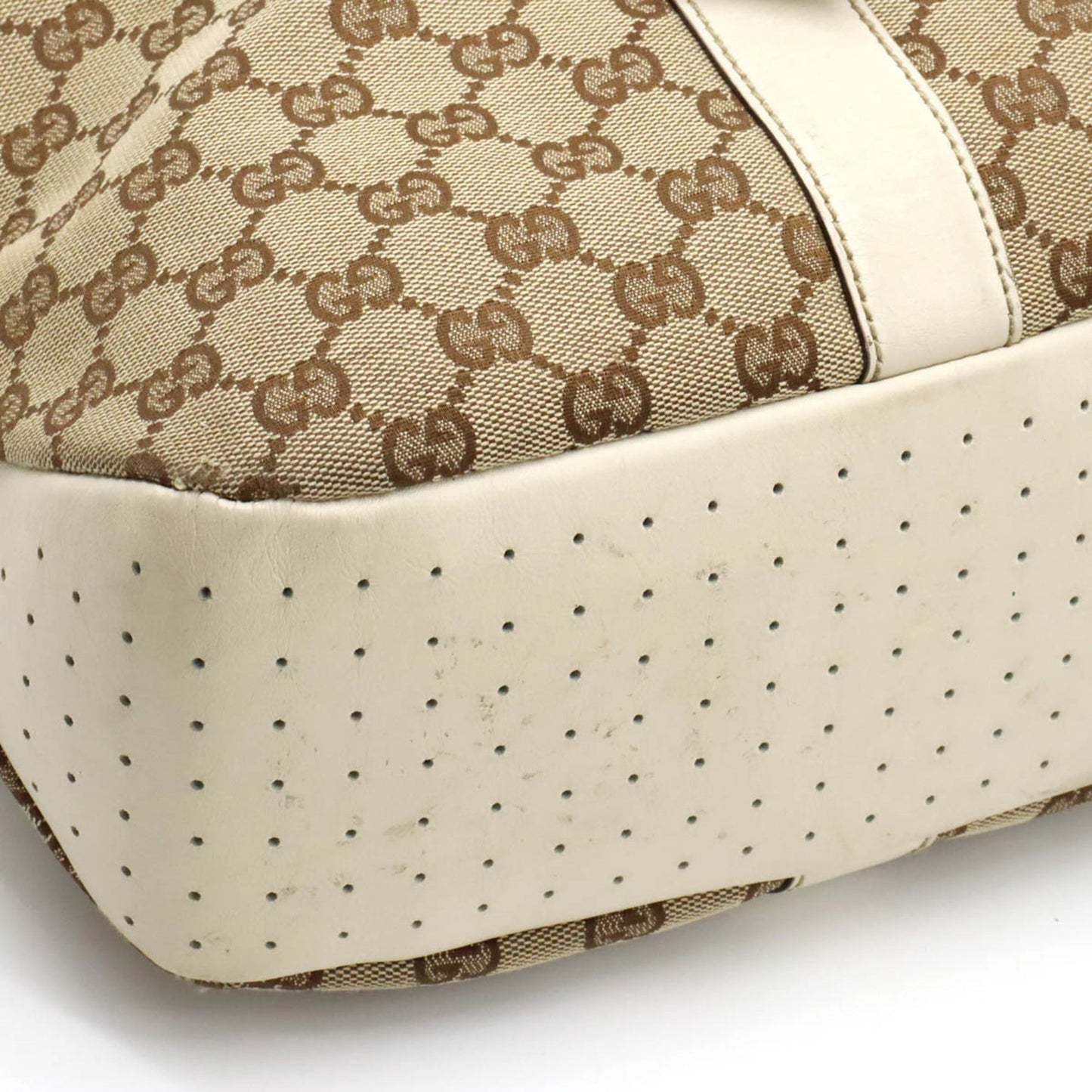 GUCCI GG Canvas Tote Bag Shoulder Leather Khaki Beige 153238