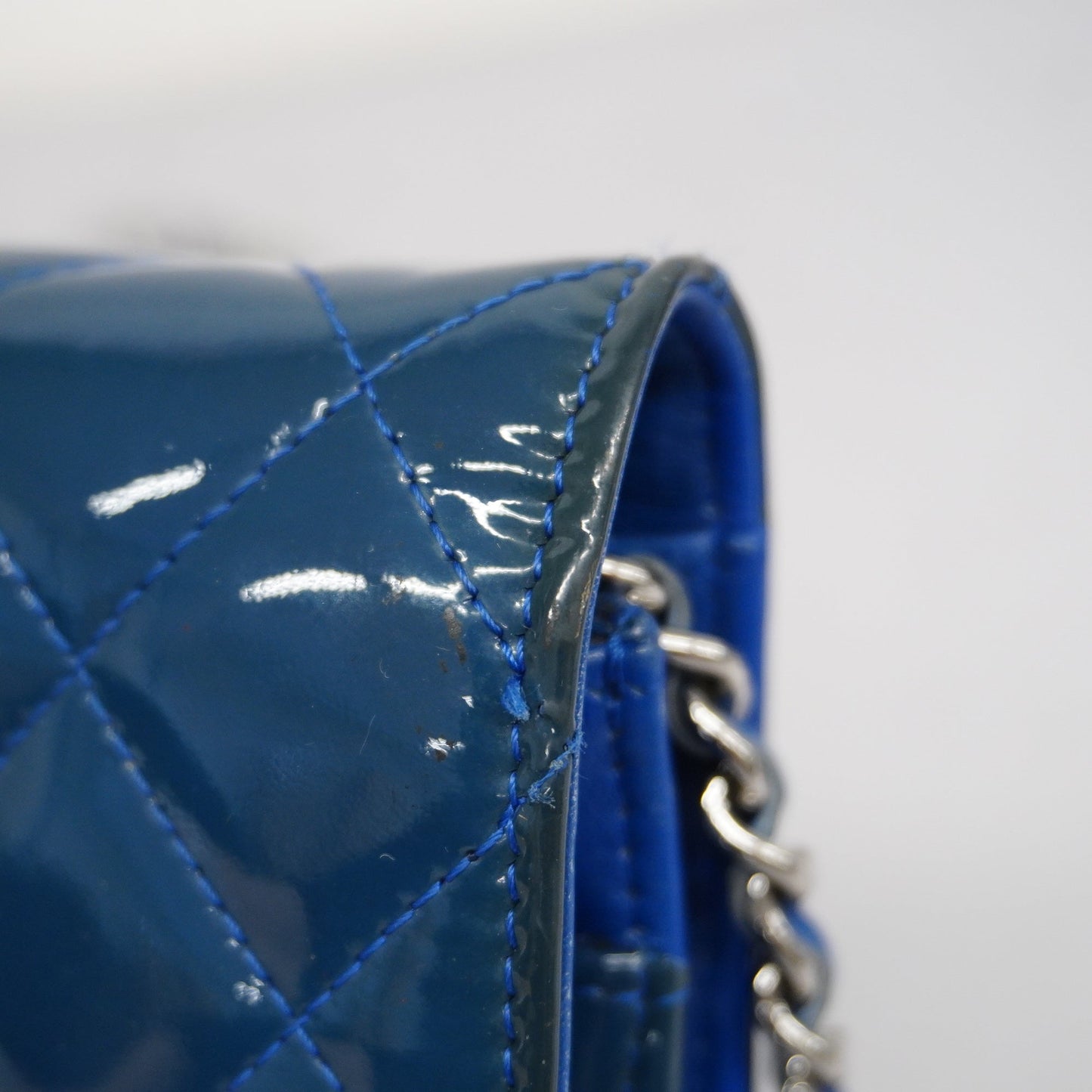 ChanelAuth Matelasse Chain Shoulder Silver Metal Fittings Women's Wallet Blue