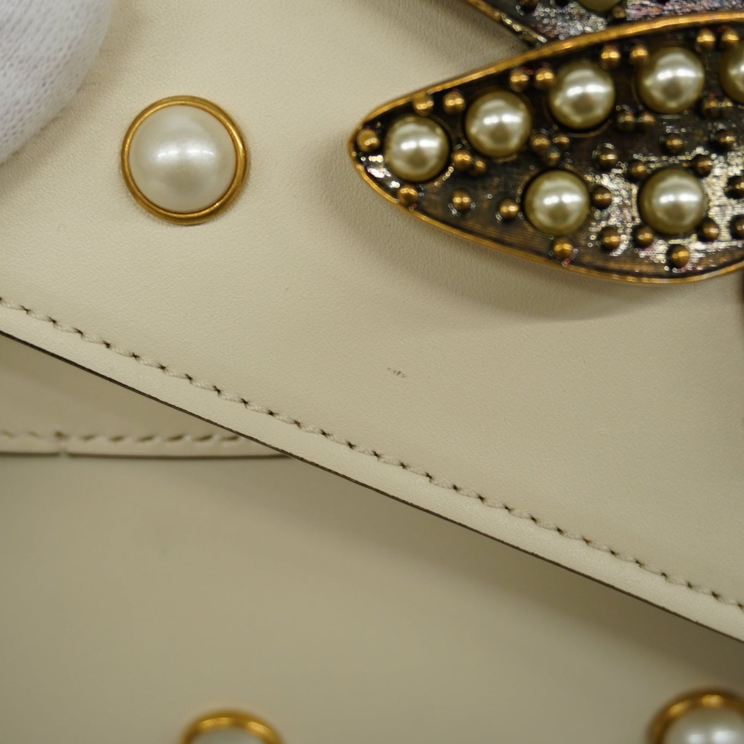 GUCCIAuth Broadway 453778 Women's Undefined,Leather Shoulder Bag Ivory