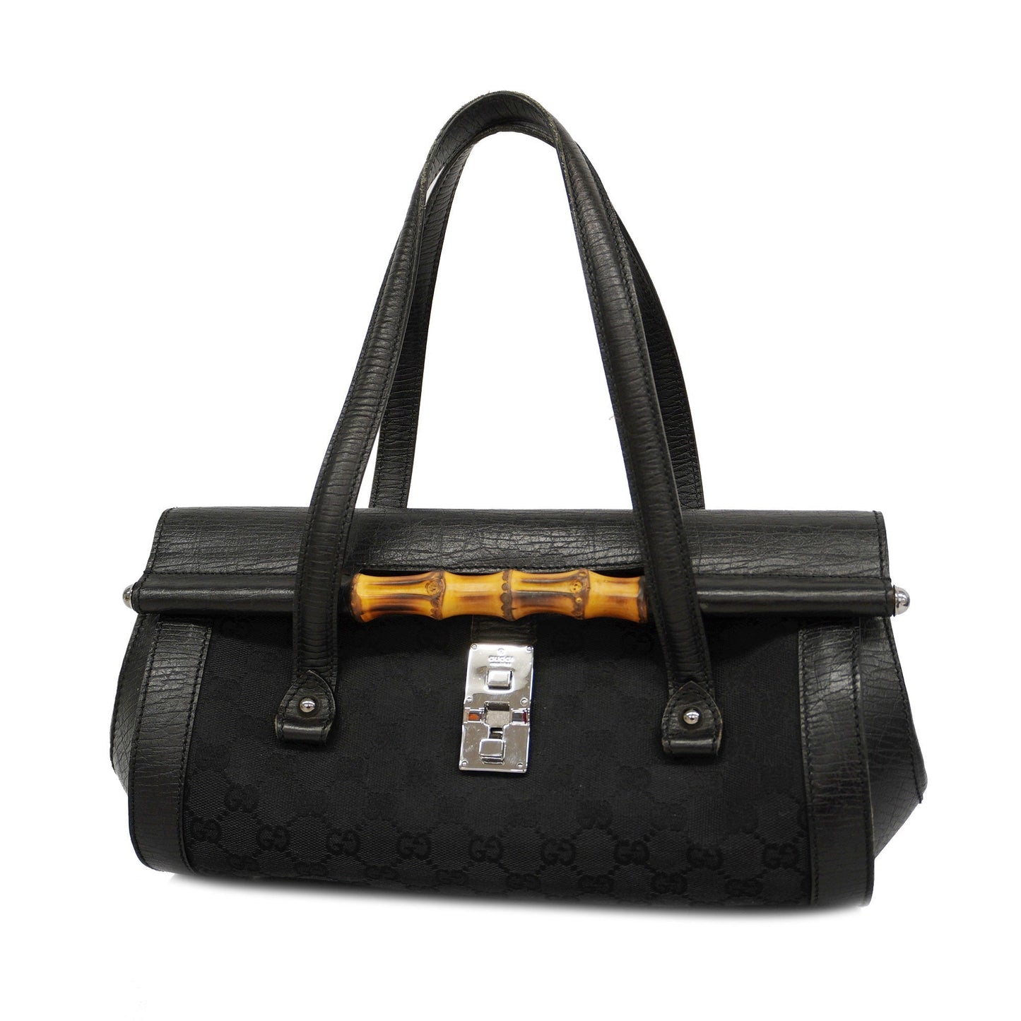 GUCCIAuth Bamboo Handbag 111713 Women's GG Canvas Handbag Black