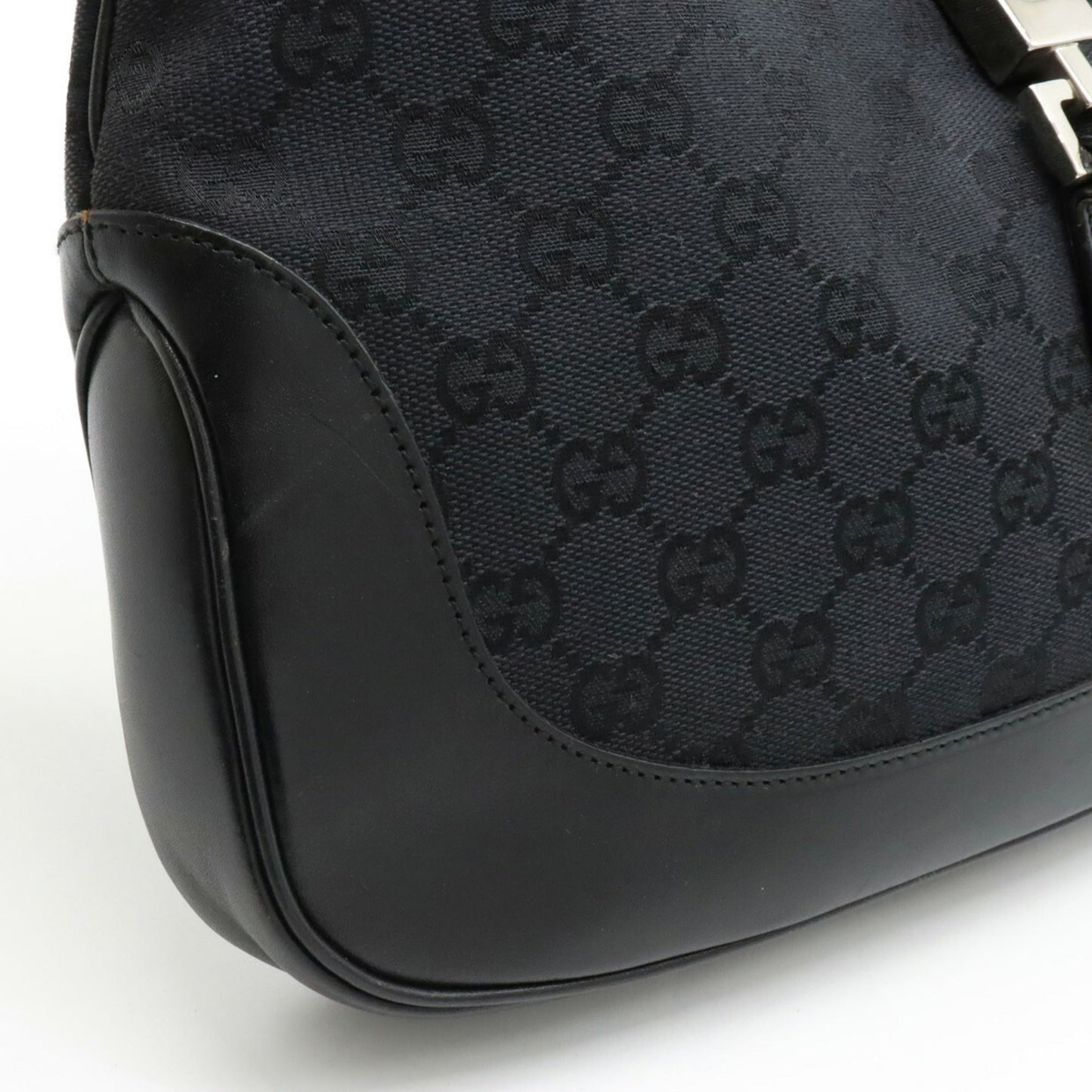 GUCCI GG Canvas Jackie Line Shoulder Bag Leather Black 001.3306.3444