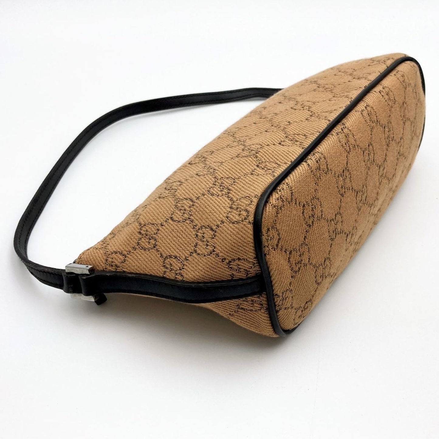 GUCCI 07198 Accessory Pouch Cosmetic Camel x Dark Brown GG Canvas Women's