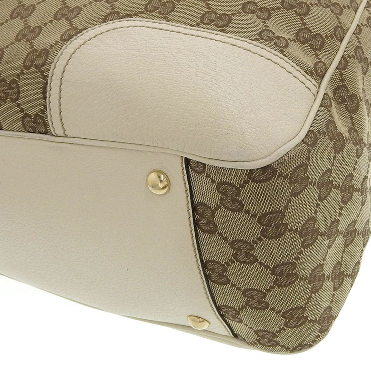 Gucci GG Canvas Princie Tote Bag Handbag Sherry Line Ribbon Leather Brown x Beige 161719 204046
