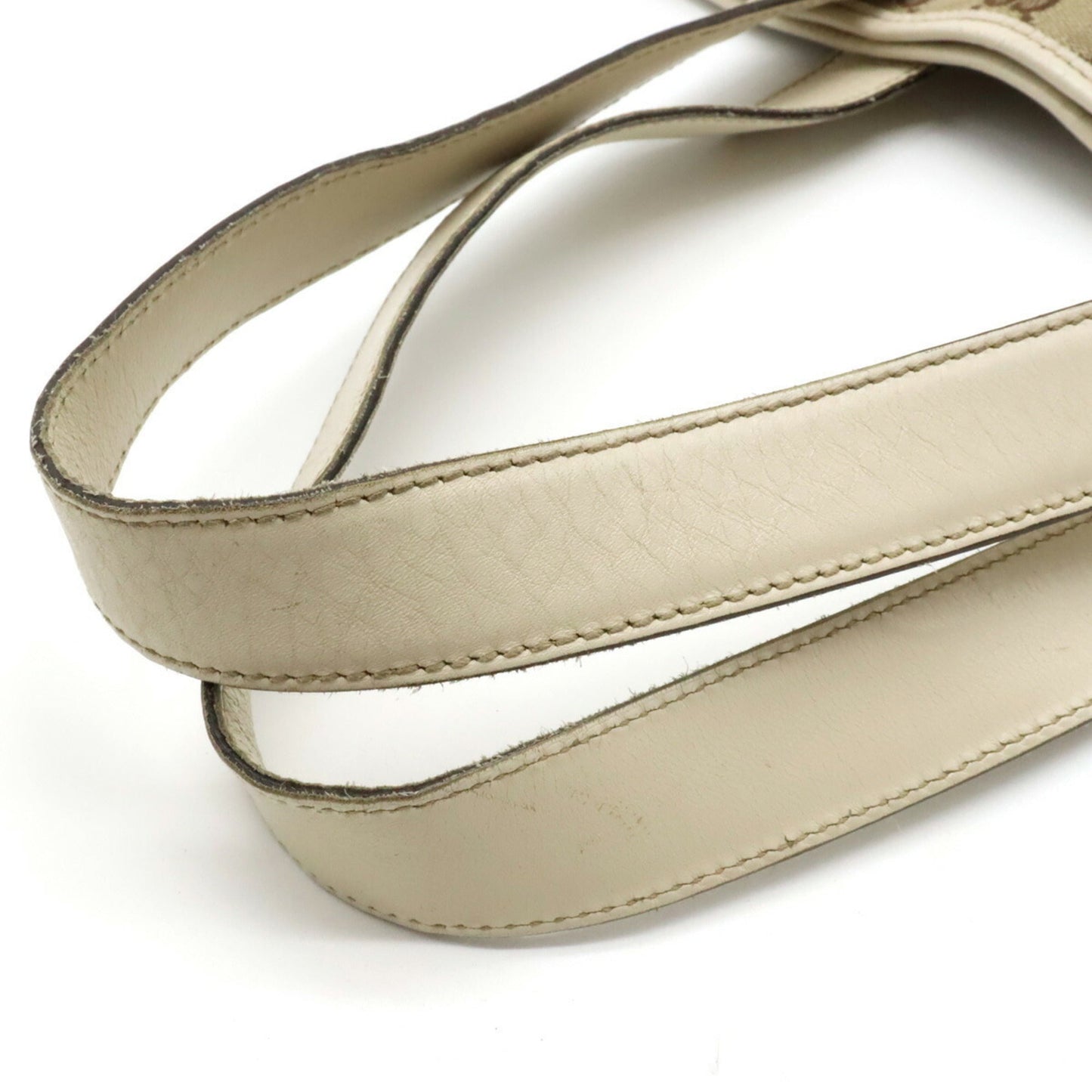 GUCCI GG Canvas Tote Bag Shoulder Leather Khaki Beige 153238