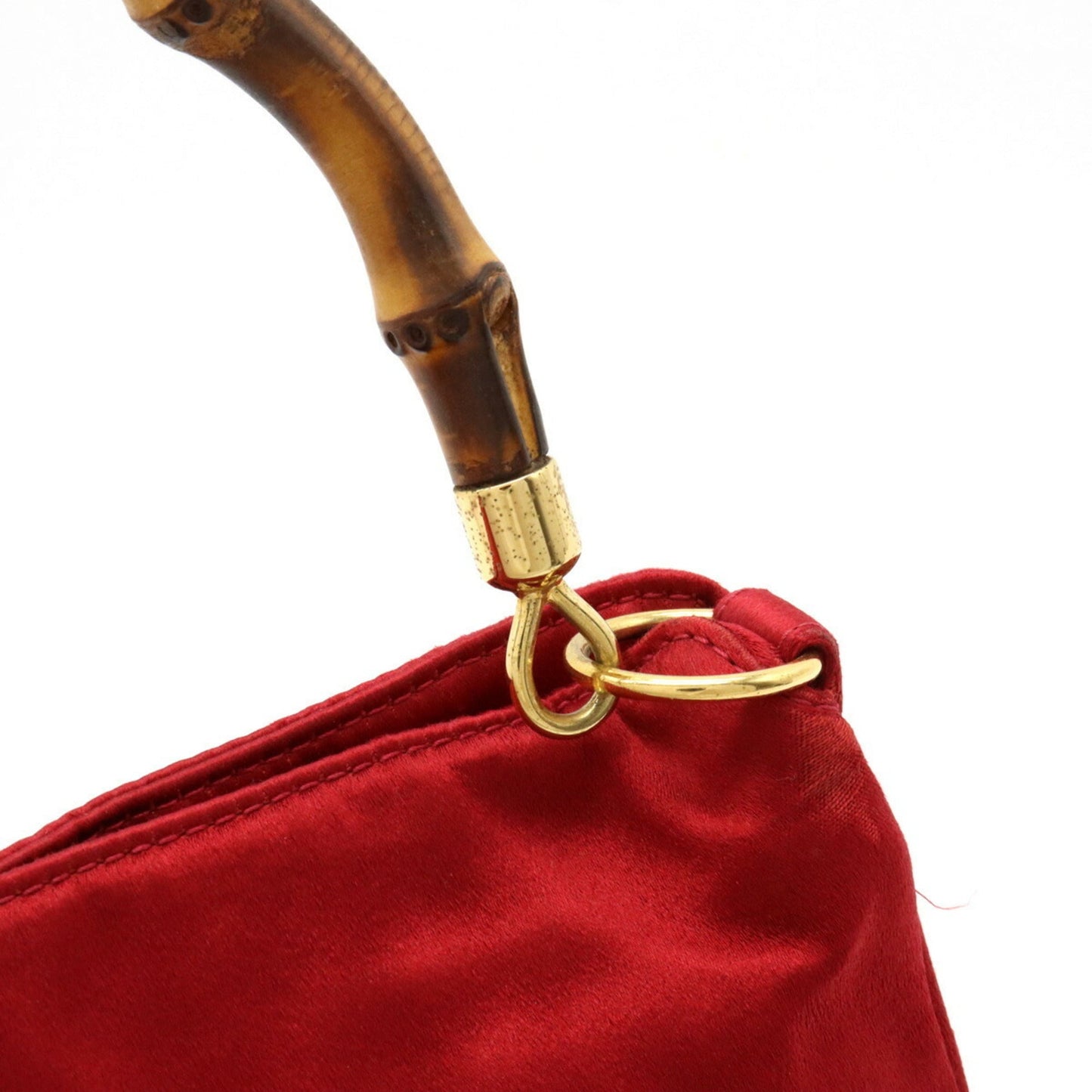 GUCCI Bamboo Handbag Shoulder Bag Satin Red 005.781.0315