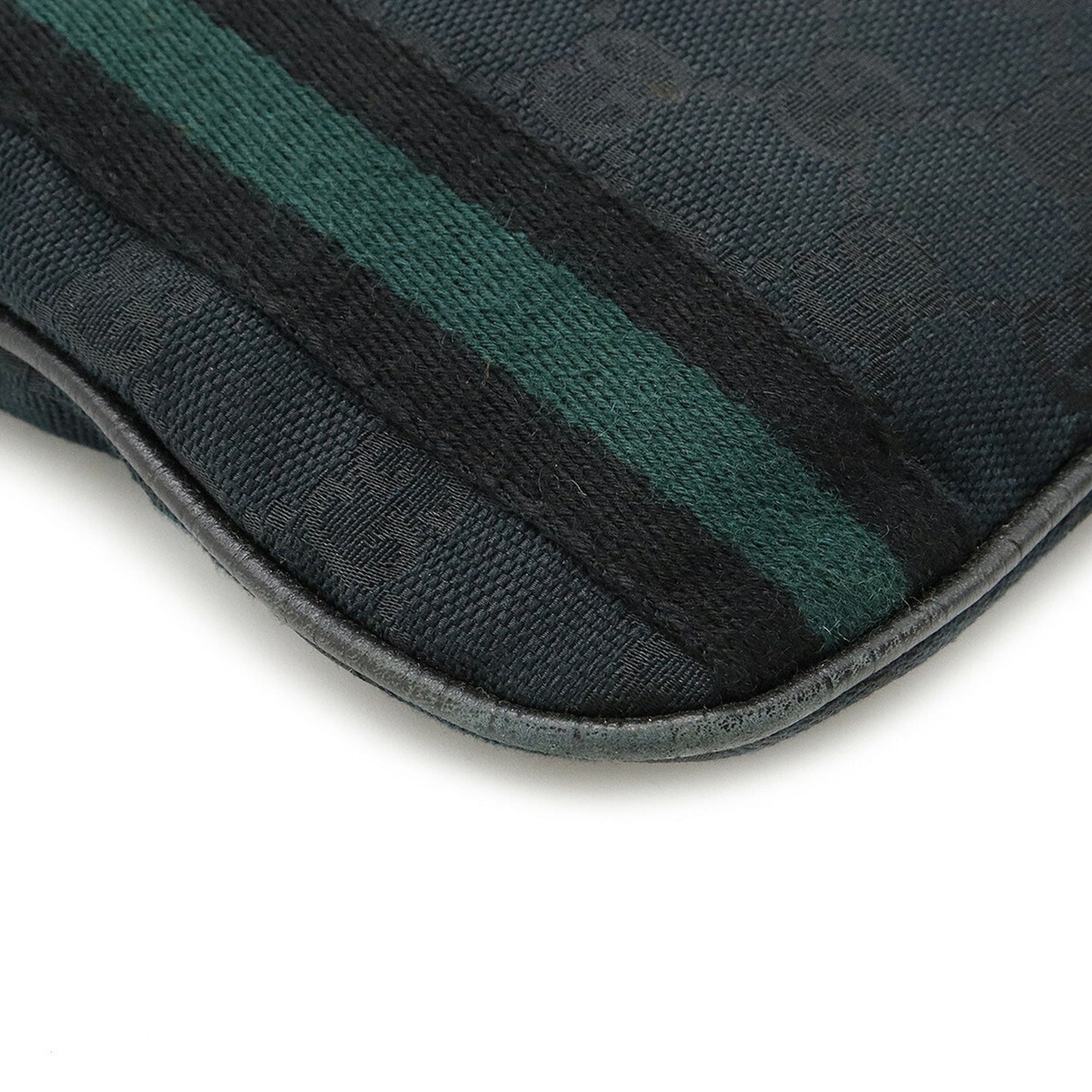 GUCCI GG Canvas Sherry Line Shoulder Bag Leather Black Green 144388