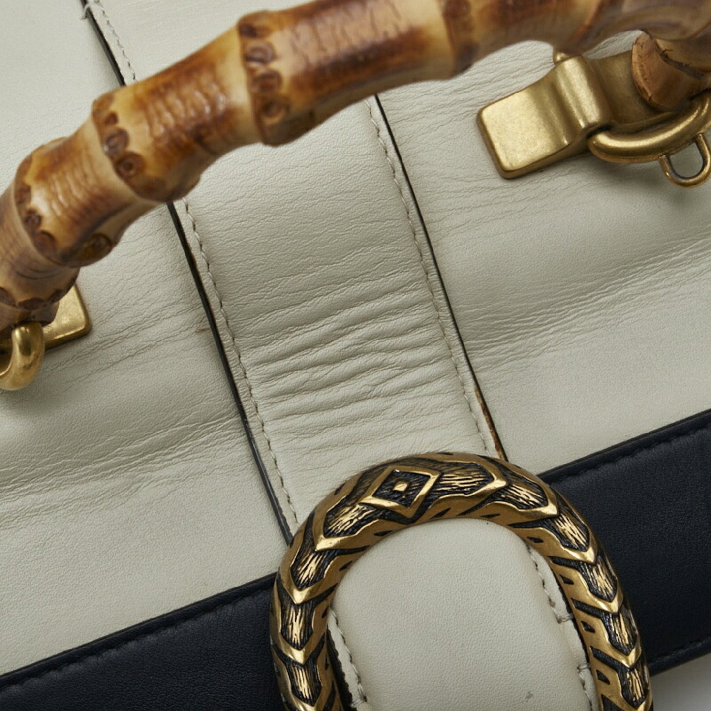 GUCCI Bamboo Duonissos Handbag Shoulder Bag White Multicolor Leather Women's