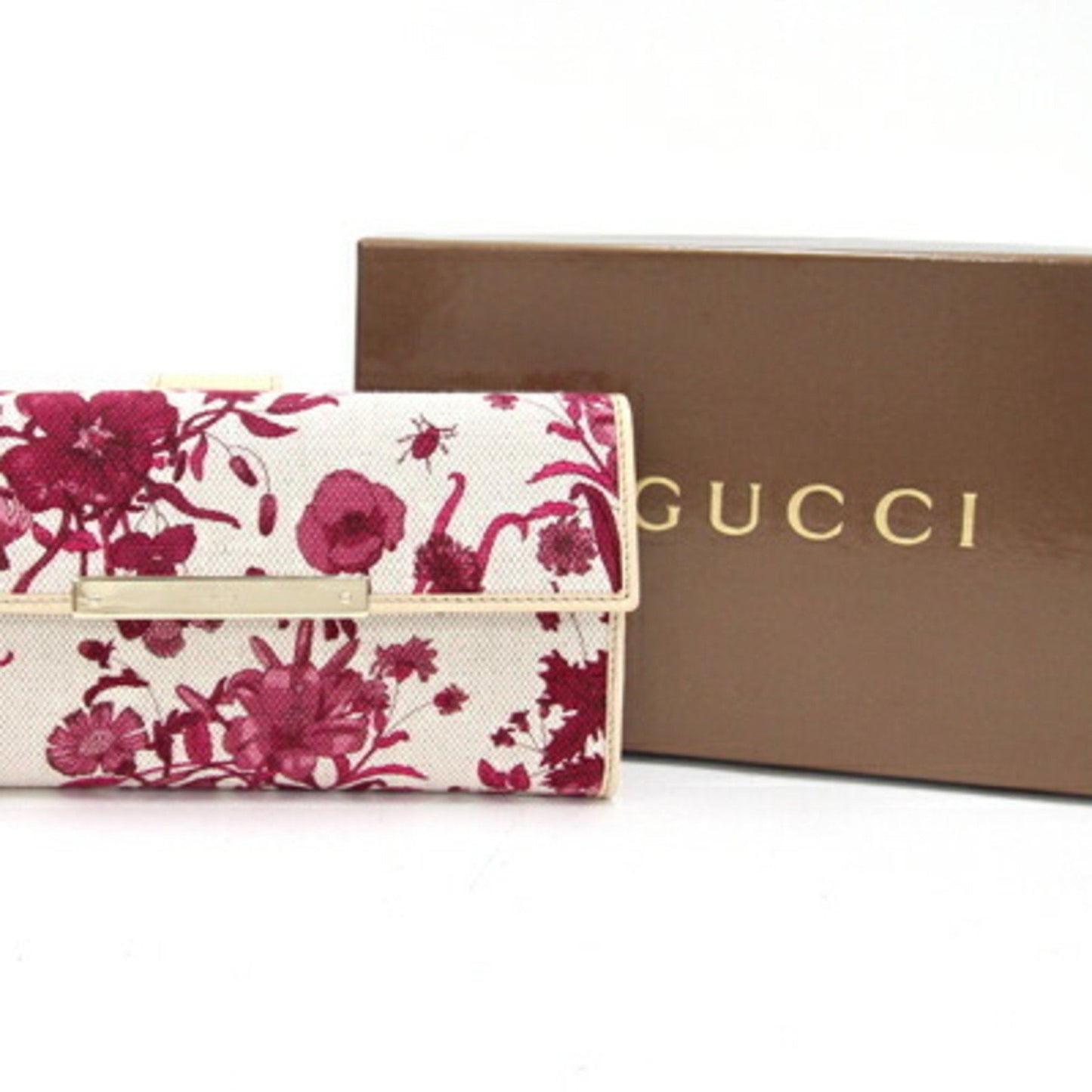 GUCCI W long wallet 112715 Purple White Canvas Leather Flower Ladies