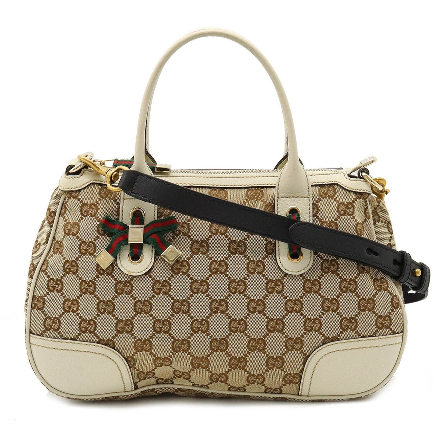 GUCCI GG Canvas Princey Sherry Line Handbag Shoulder Bag Leather Beige Ivory 211977