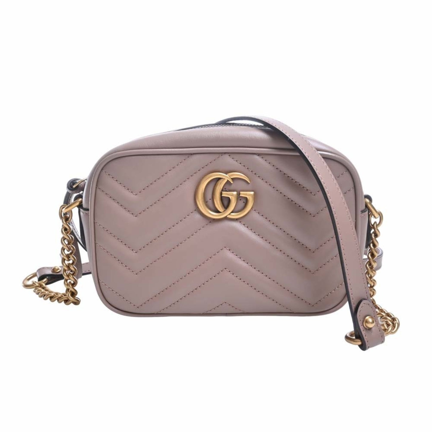 GUCCI GG Marmont Leather Chain Shoulder Bag 448065 Pink Beige Women's