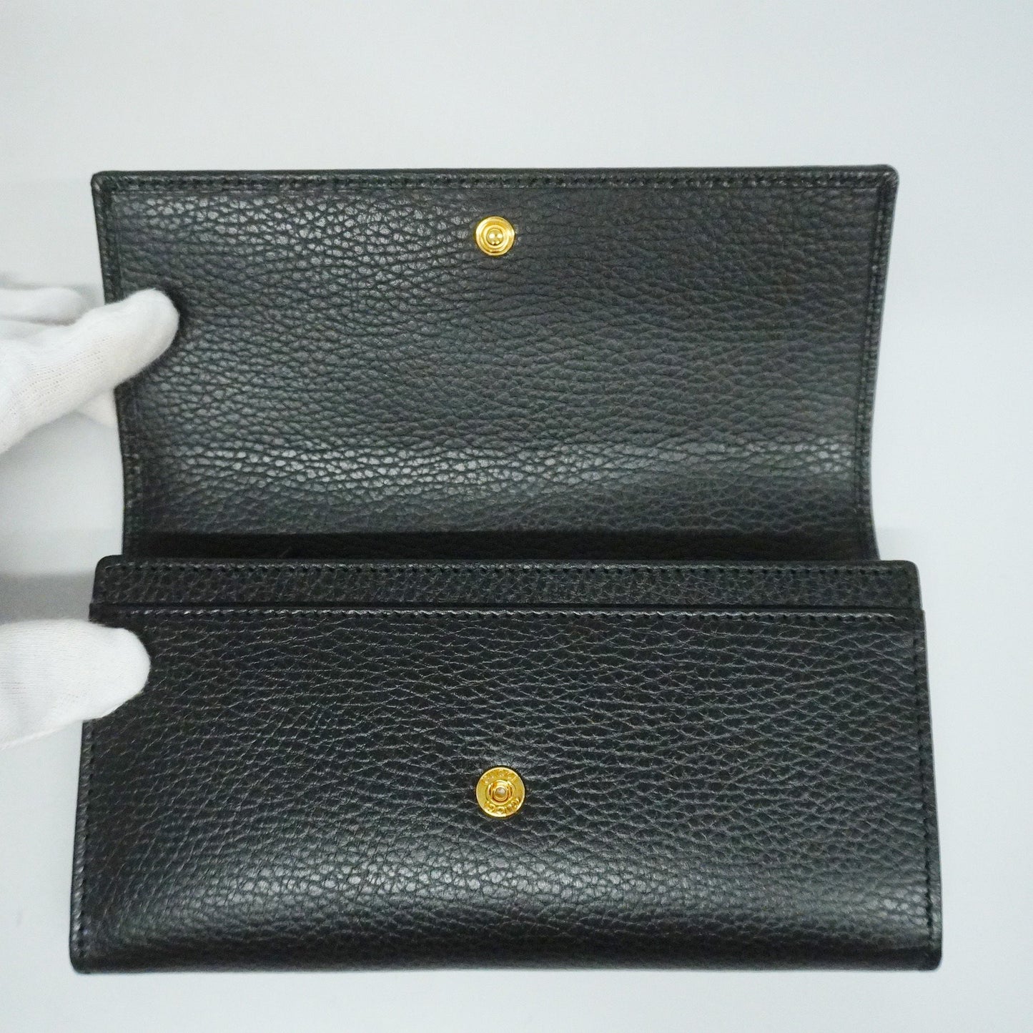 GUCCIAuth GG Marmont Gold Hardware 456116 Women's Leather Long Wallet Black