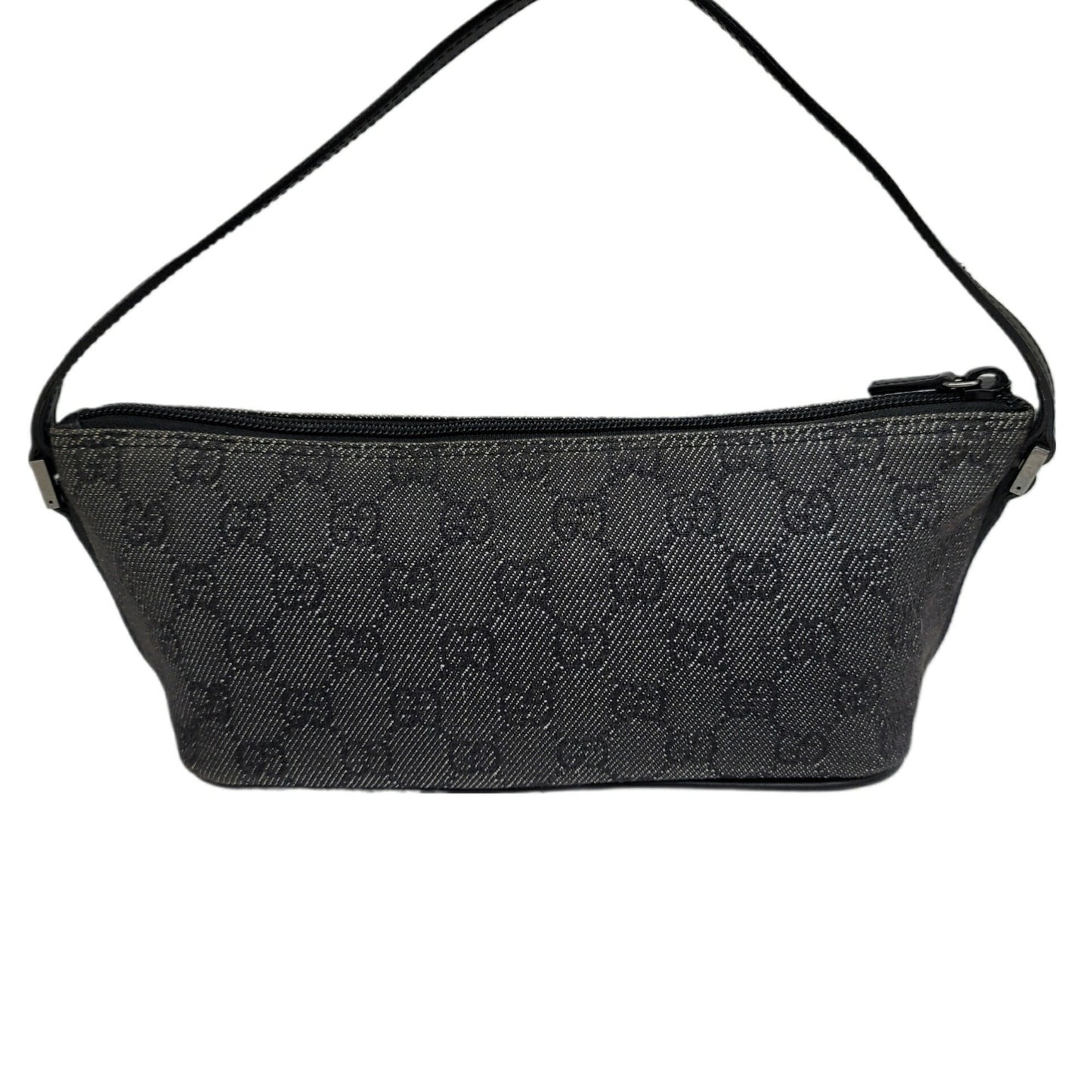 GUCCI 07198 Gray Black Pouch Handbag Back Canvas Leather Women Men Unisex