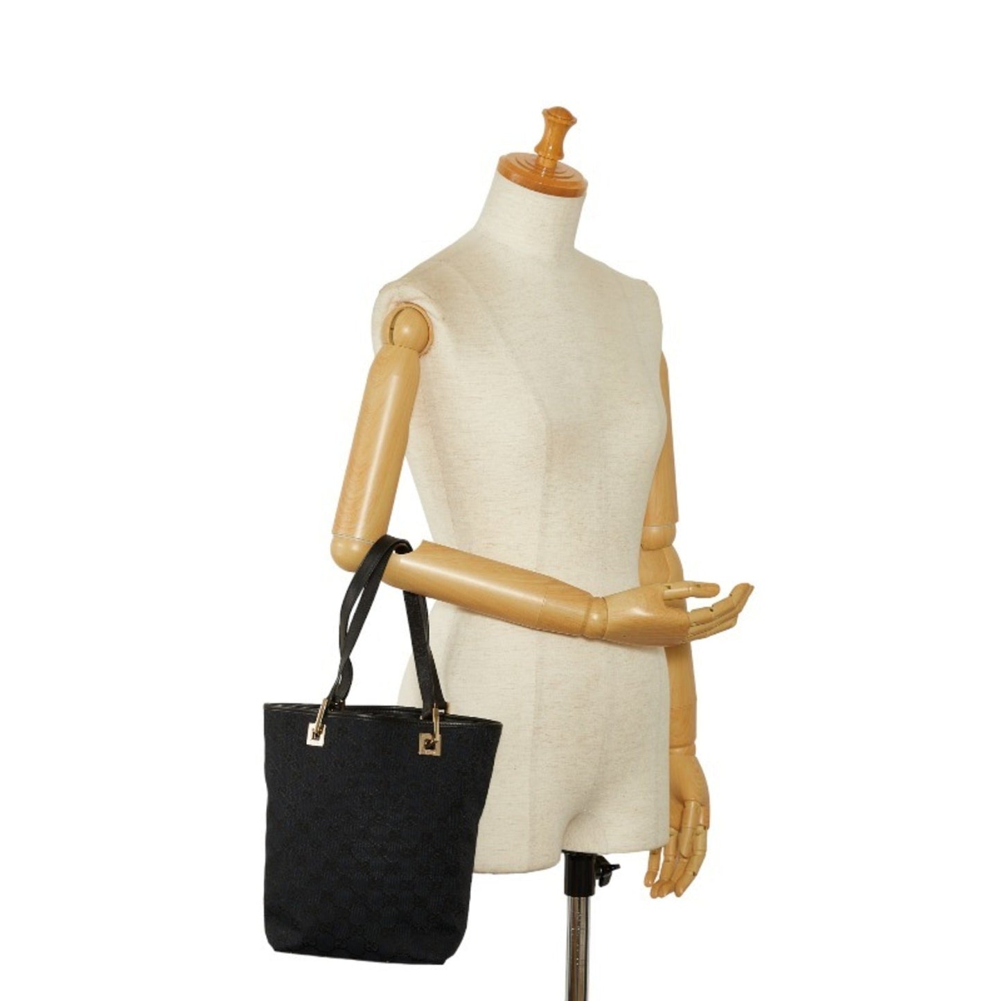 GUCCI GG canvas handbag tote bag 002 1099 black leather ladies