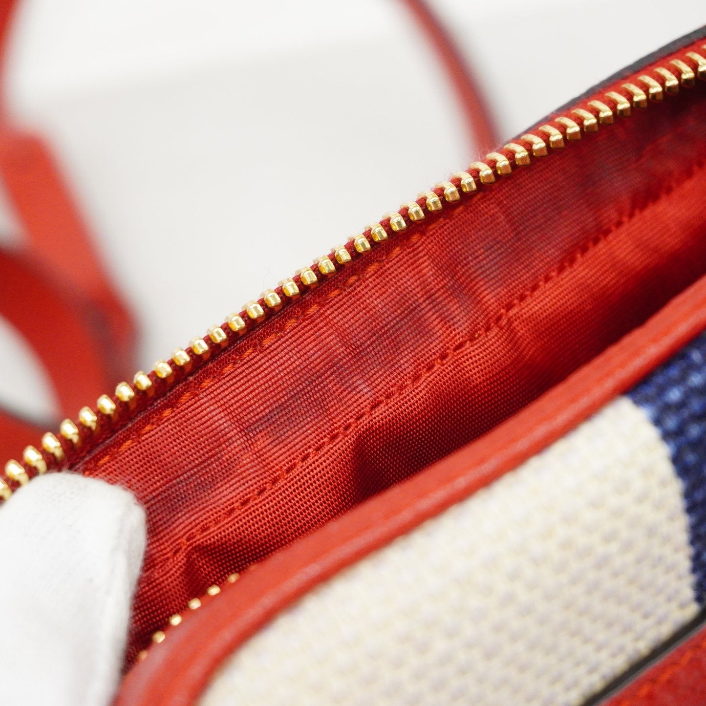 Gucci 517350 Women's Canvas Shoulder Bag Blue,Red Color,White
