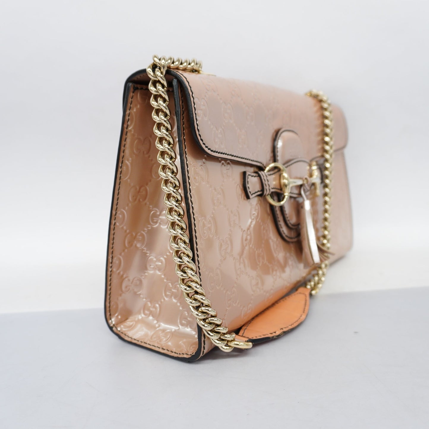 GUCCI Horsebit Shoulder Bag Emily Enamel 295402 Women's Shoulder Bag Pink