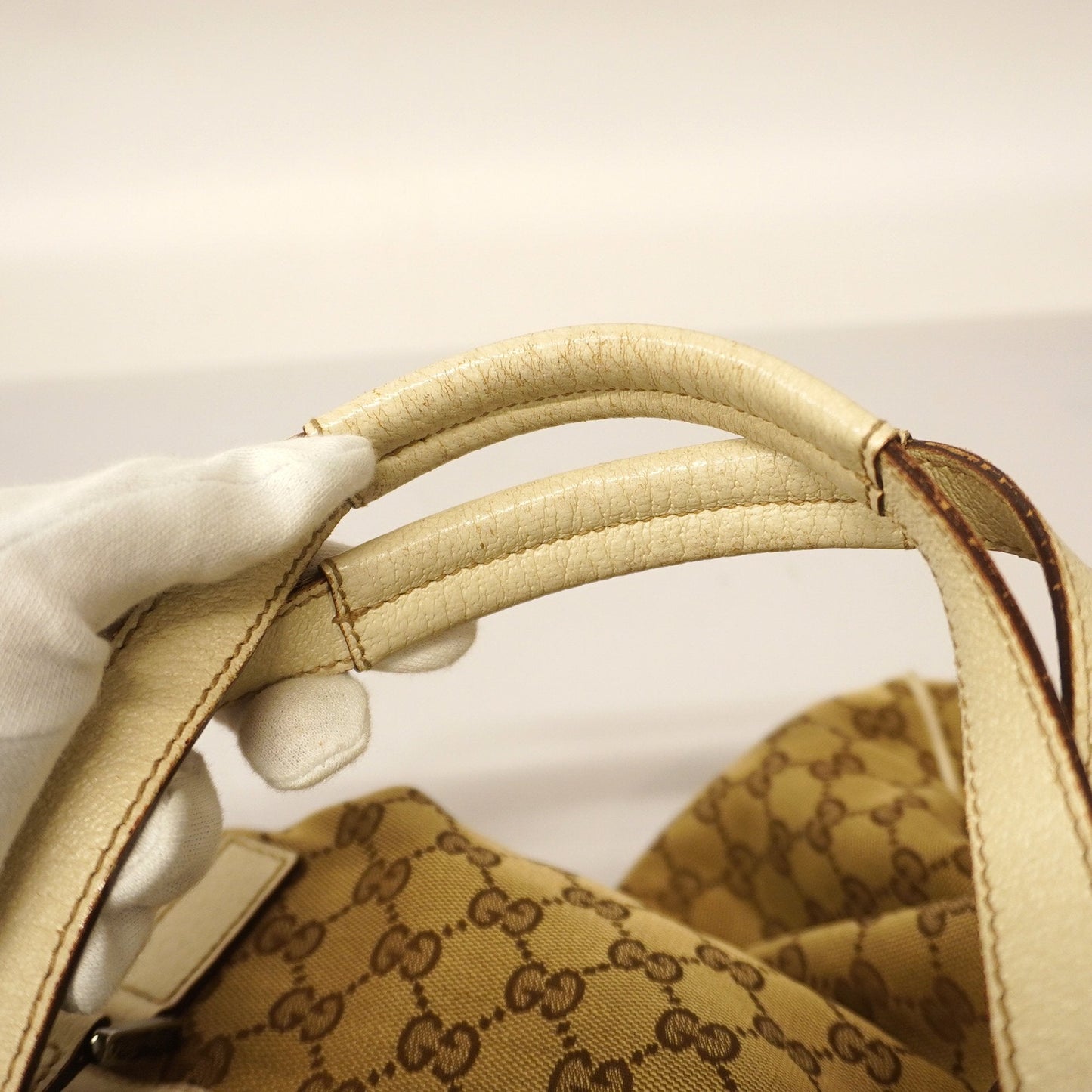 Gucci Tote Bag GG Canvas 153213 Beige Silver metal