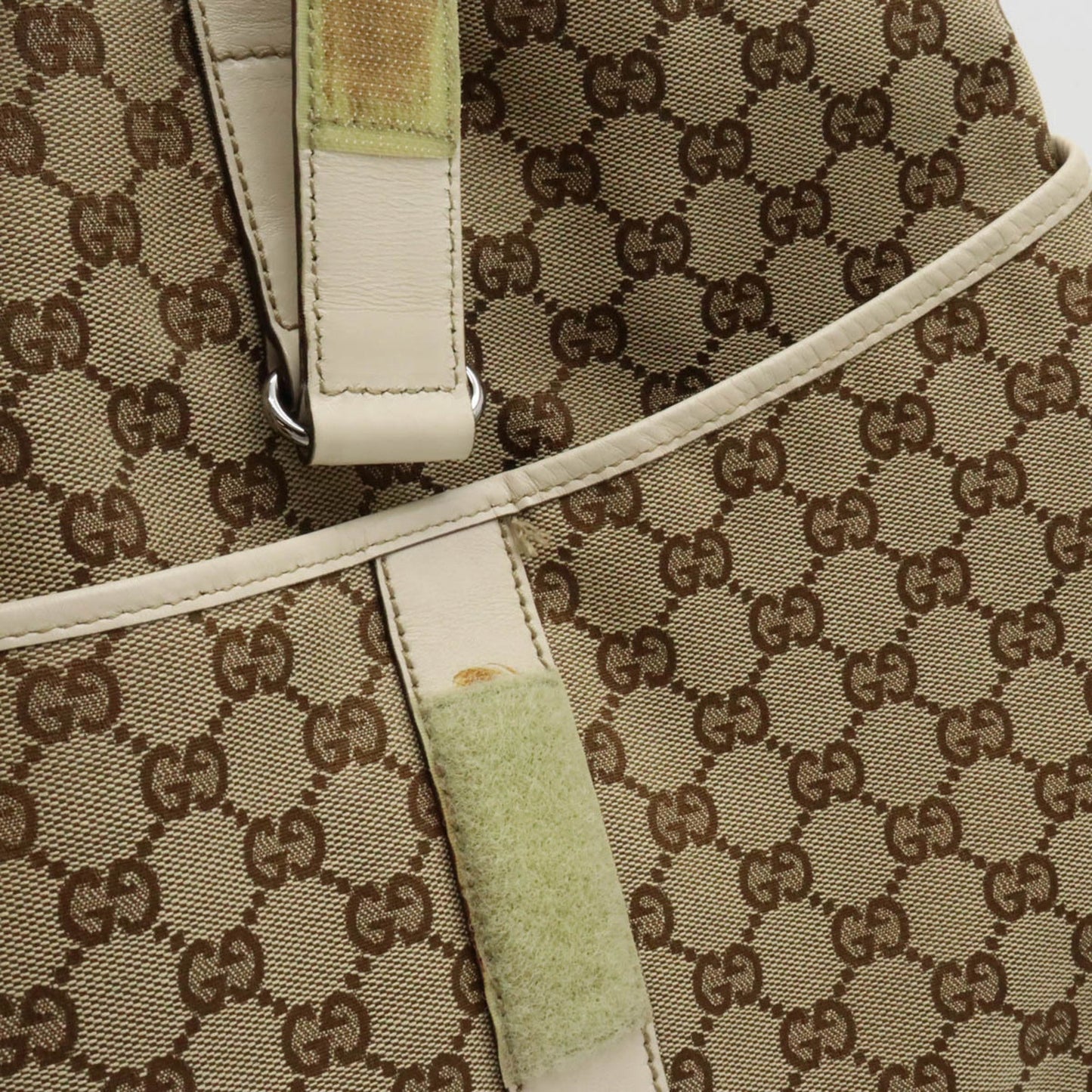 GUCCI GG Canvas Tote Bag Shoulder Leather Khaki Beige 153238