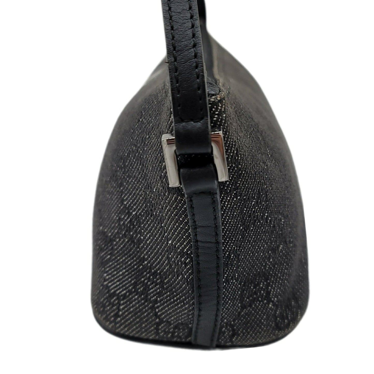 GUCCI 07198 Gray Black Pouch Handbag Back Canvas Leather Women Men Unisex