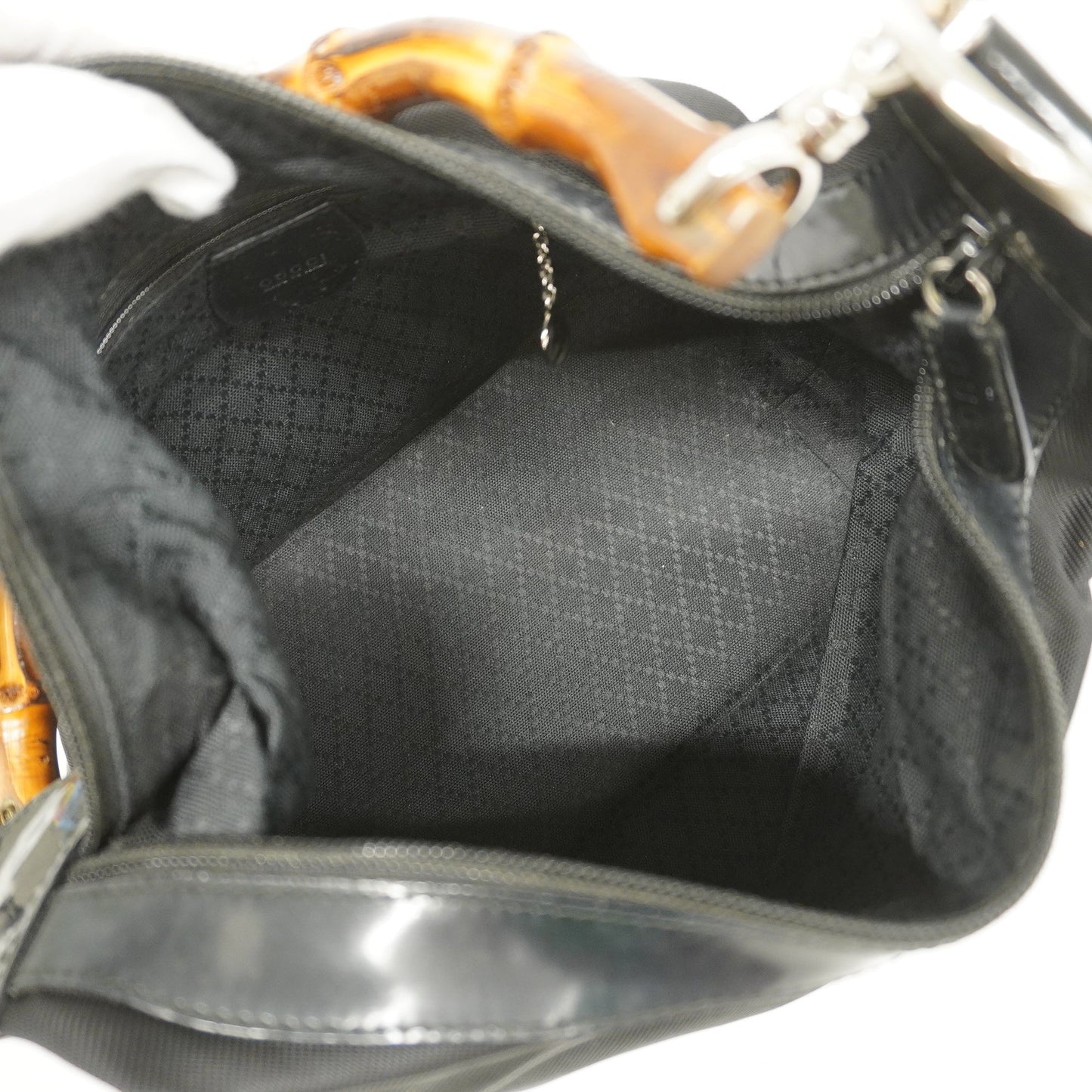 GUCCI Bamboo Shoulder Bag 000 1998 0531 Women's Nylon Shoulder Bag Black