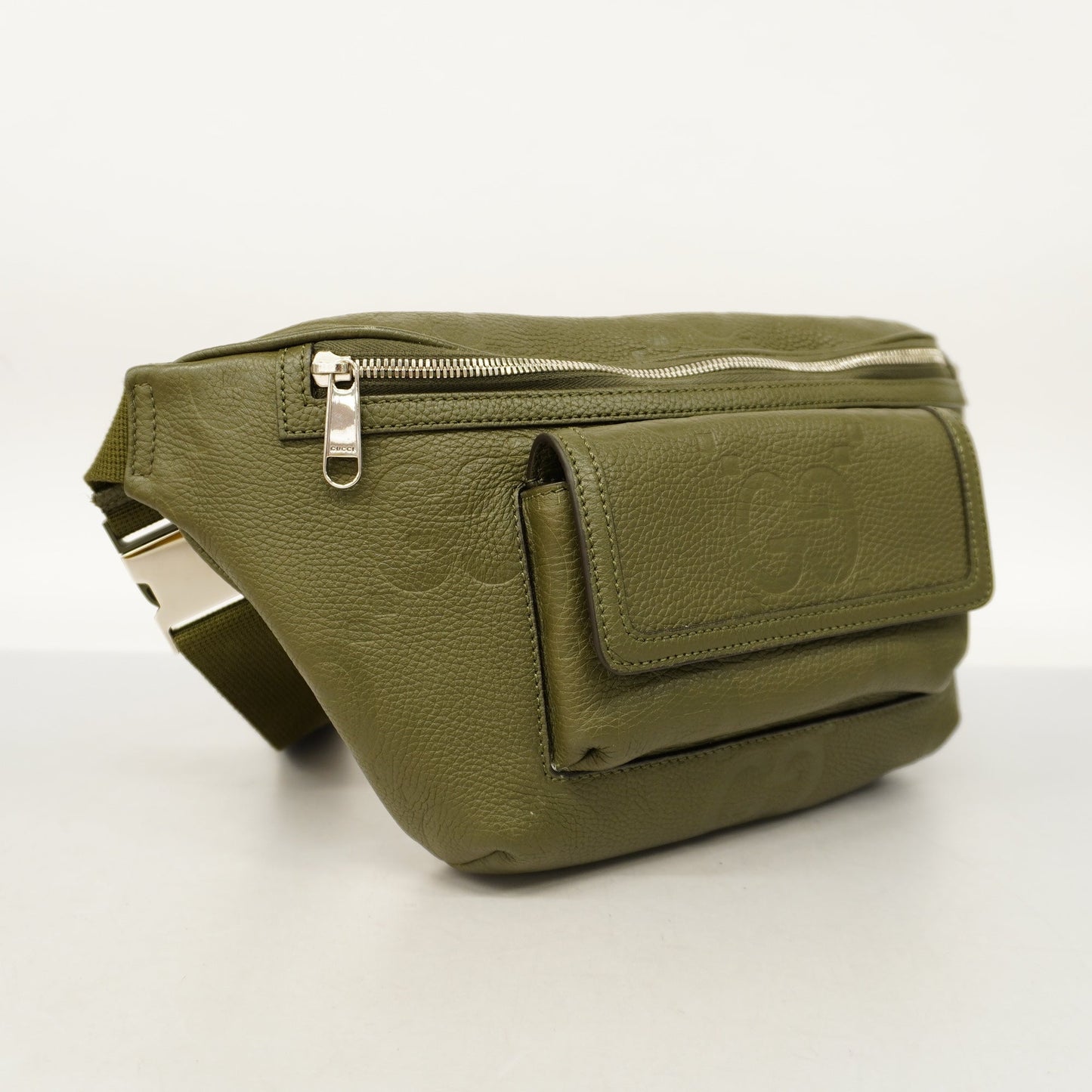 GUCCI Jumbo GG 645093 Men's Leather Sling Bag Khaki