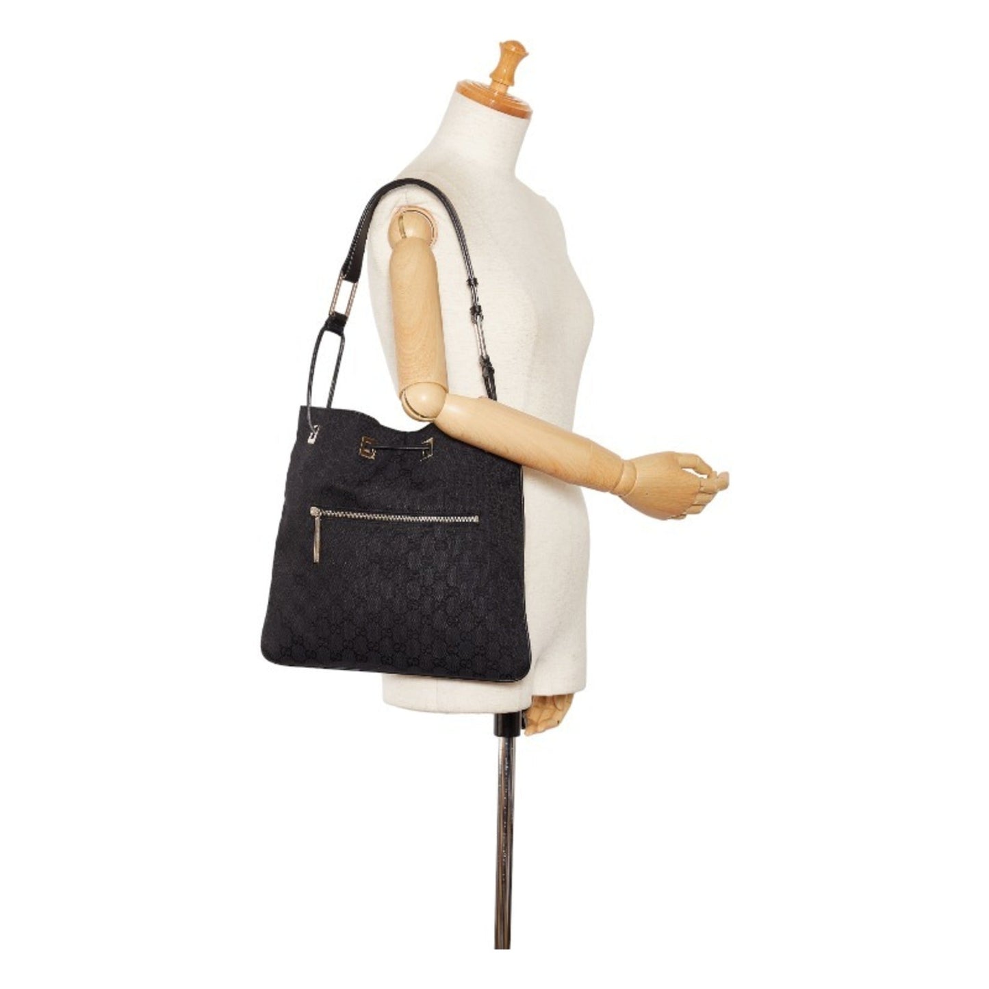 GUCCI GG Canvas One Shoulder Bag 001 4021 Black Leather Women's