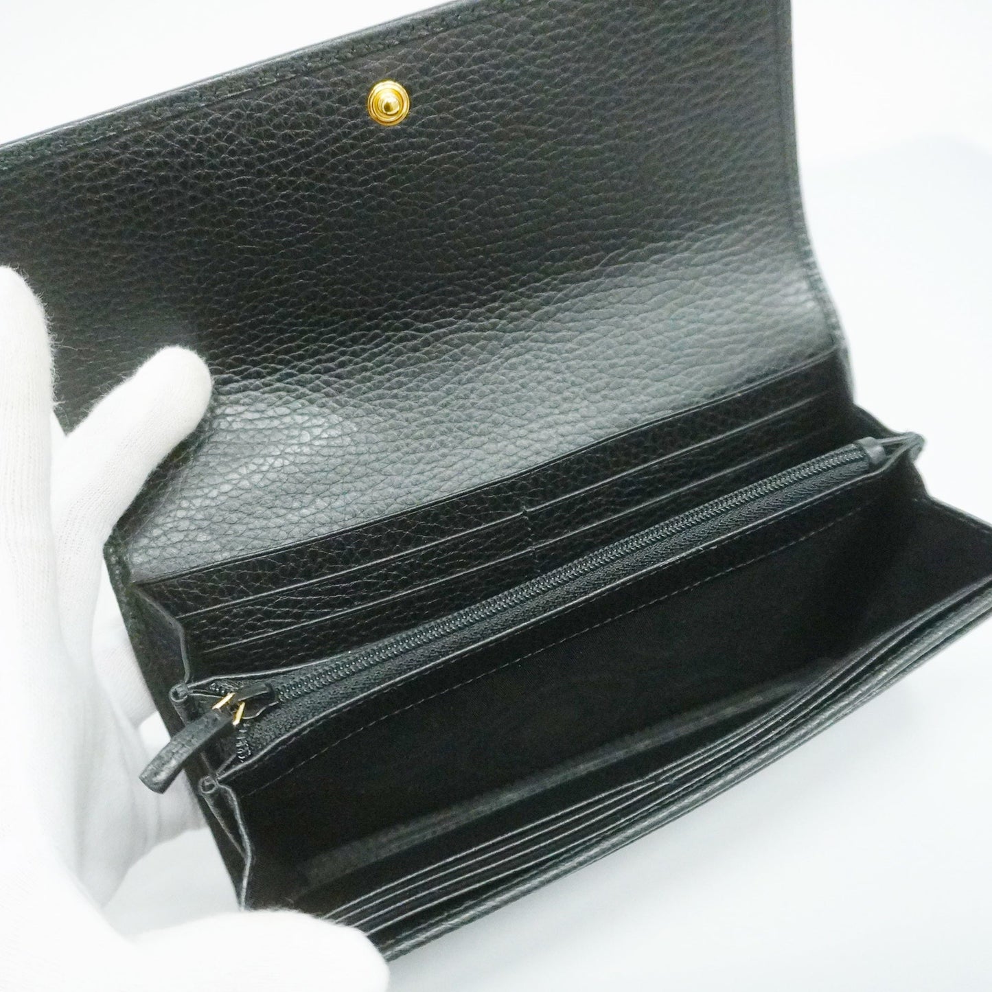 GUCCIAuth GG Marmont Gold Hardware 456116 Women's Leather Long Wallet Black