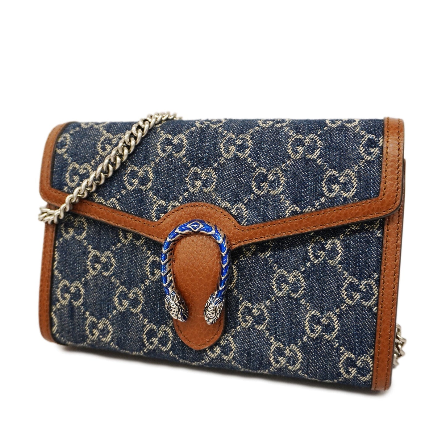 GUCCIAuth Chain Wallet Dionysus GG Denim 401231 Blue,Brown