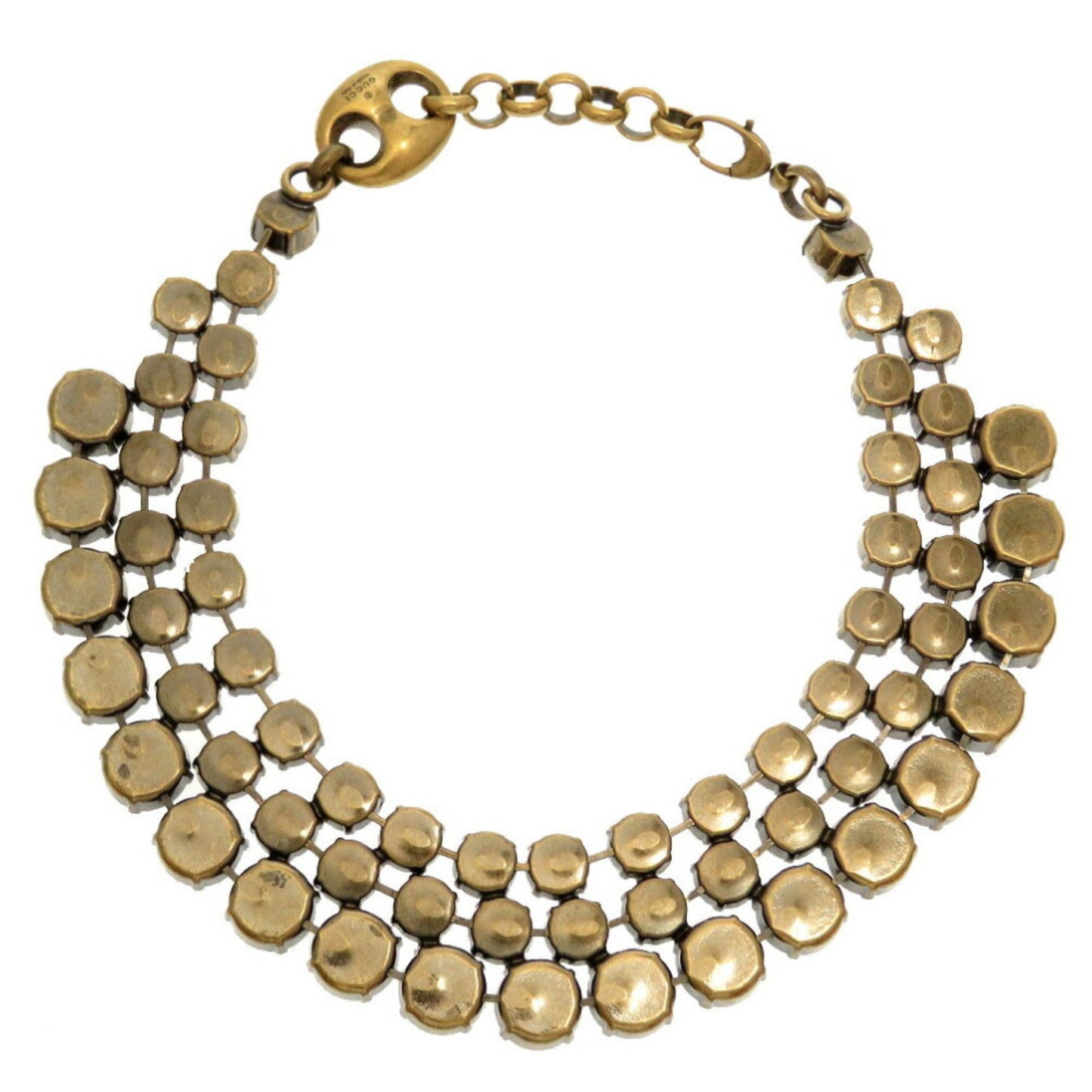 Gucci Triple Stone Gold Chain Choker Necklace Ivory Gray 0358 GUCCI